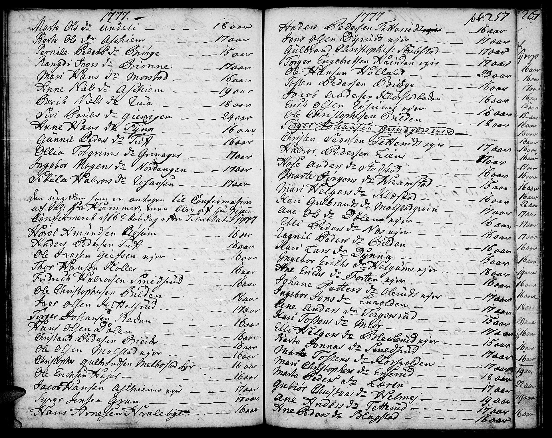 Gran prestekontor, SAH/PREST-112/H/Ha/Haa/L0005: Parish register (official) no. 5, 1776-1788, p. 257