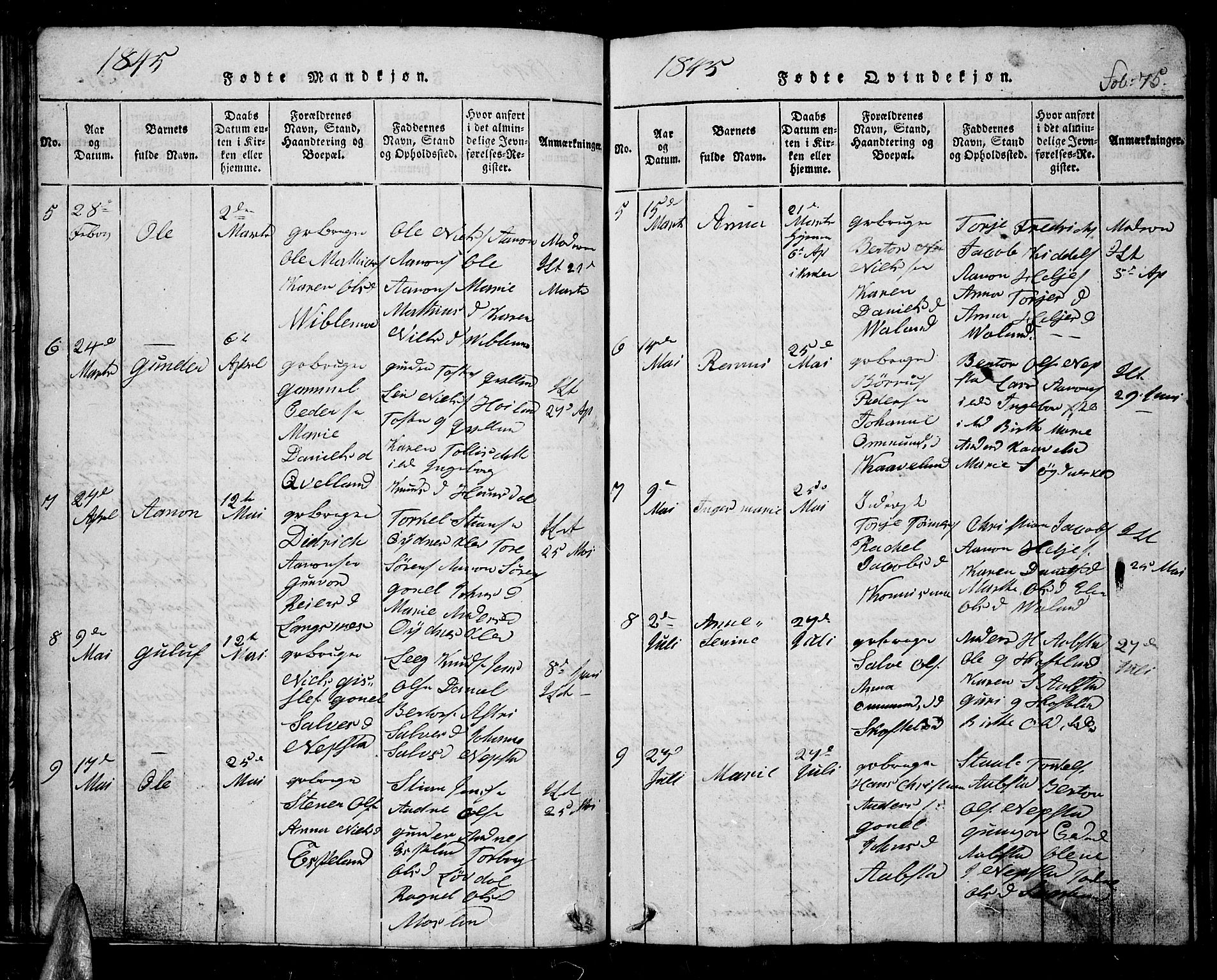 Nord-Audnedal sokneprestkontor, AV/SAK-1111-0032/F/Fb/Fba/L0001: Parish register (copy) no. B 1, 1815-1856, p. 75