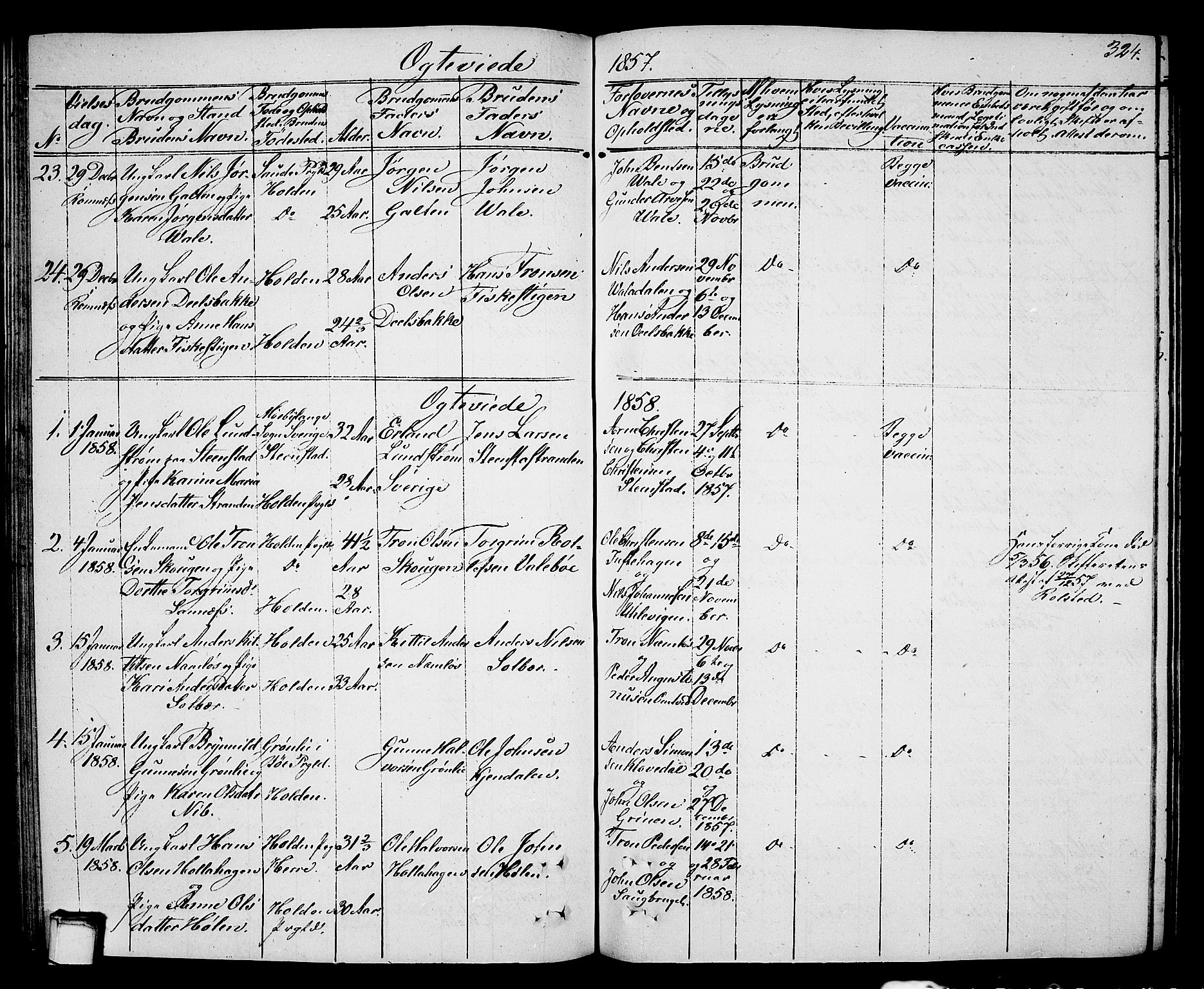 Holla kirkebøker, AV/SAKO-A-272/G/Ga/L0003: Parish register (copy) no. I 3, 1849-1866, p. 324