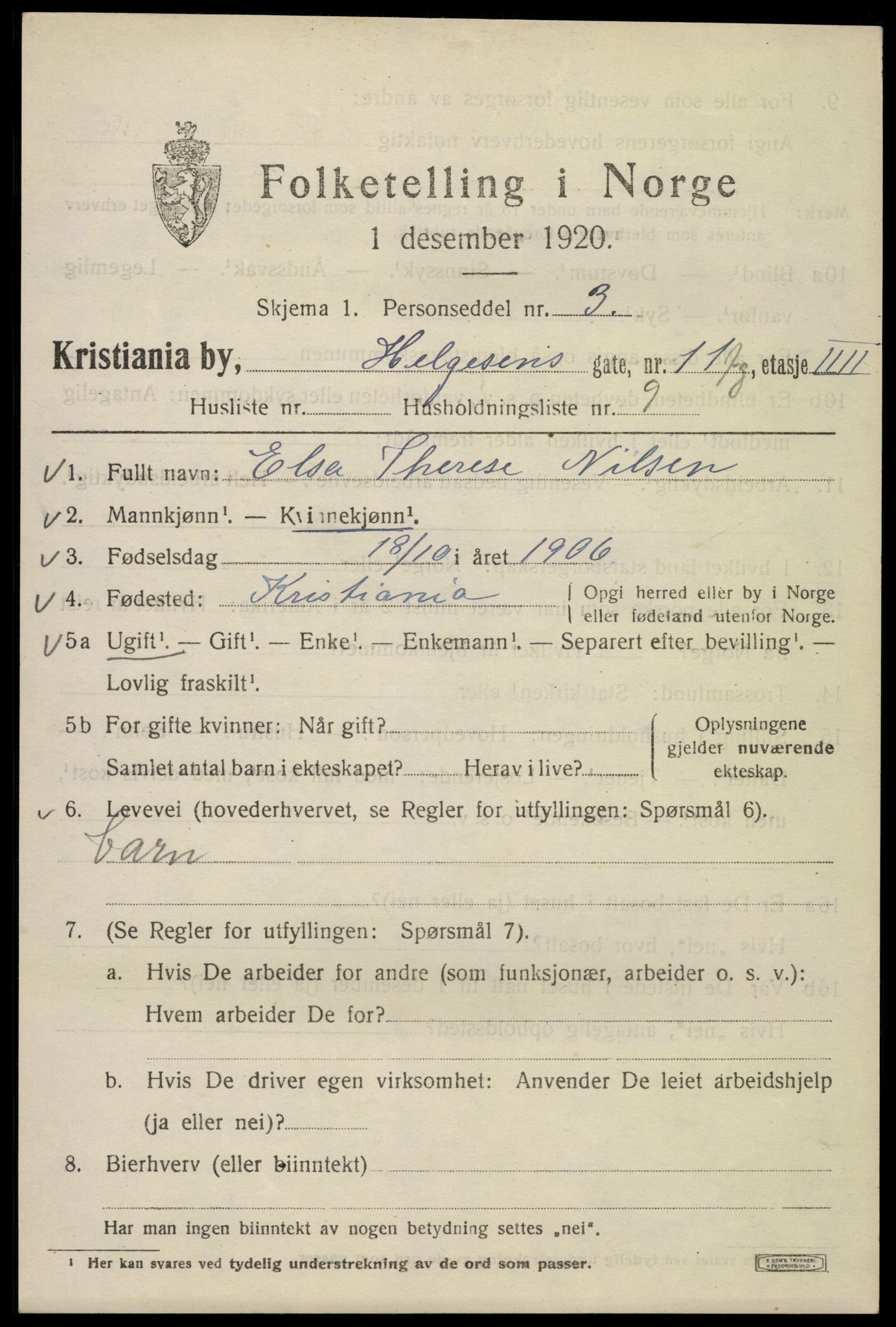 SAO, 1920 census for Kristiania, 1920, p. 283303