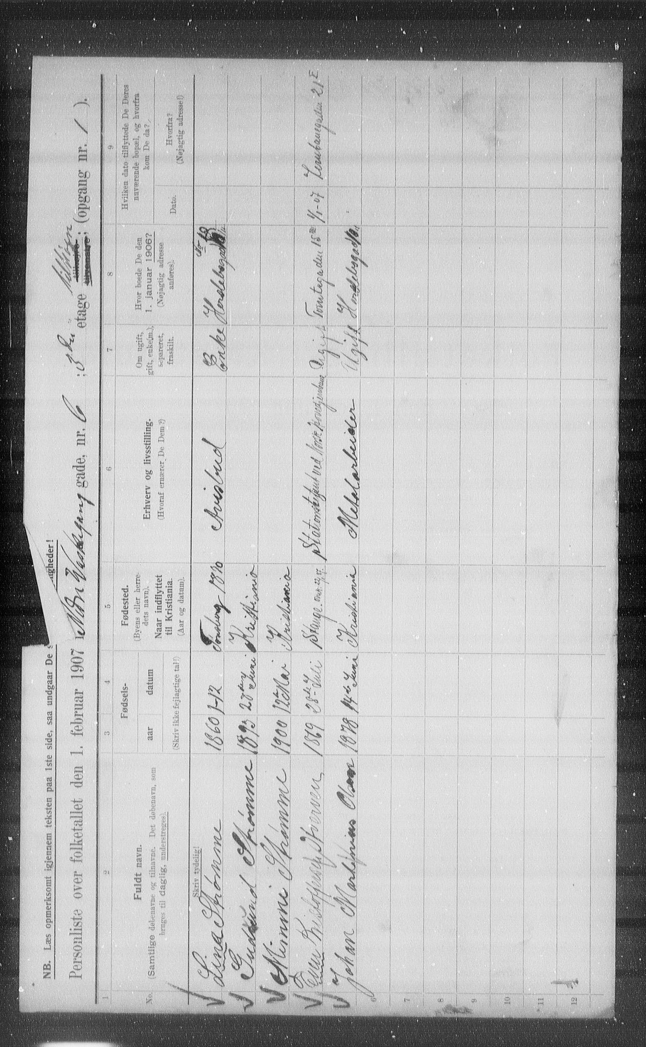 OBA, Municipal Census 1907 for Kristiania, 1907, p. 35555