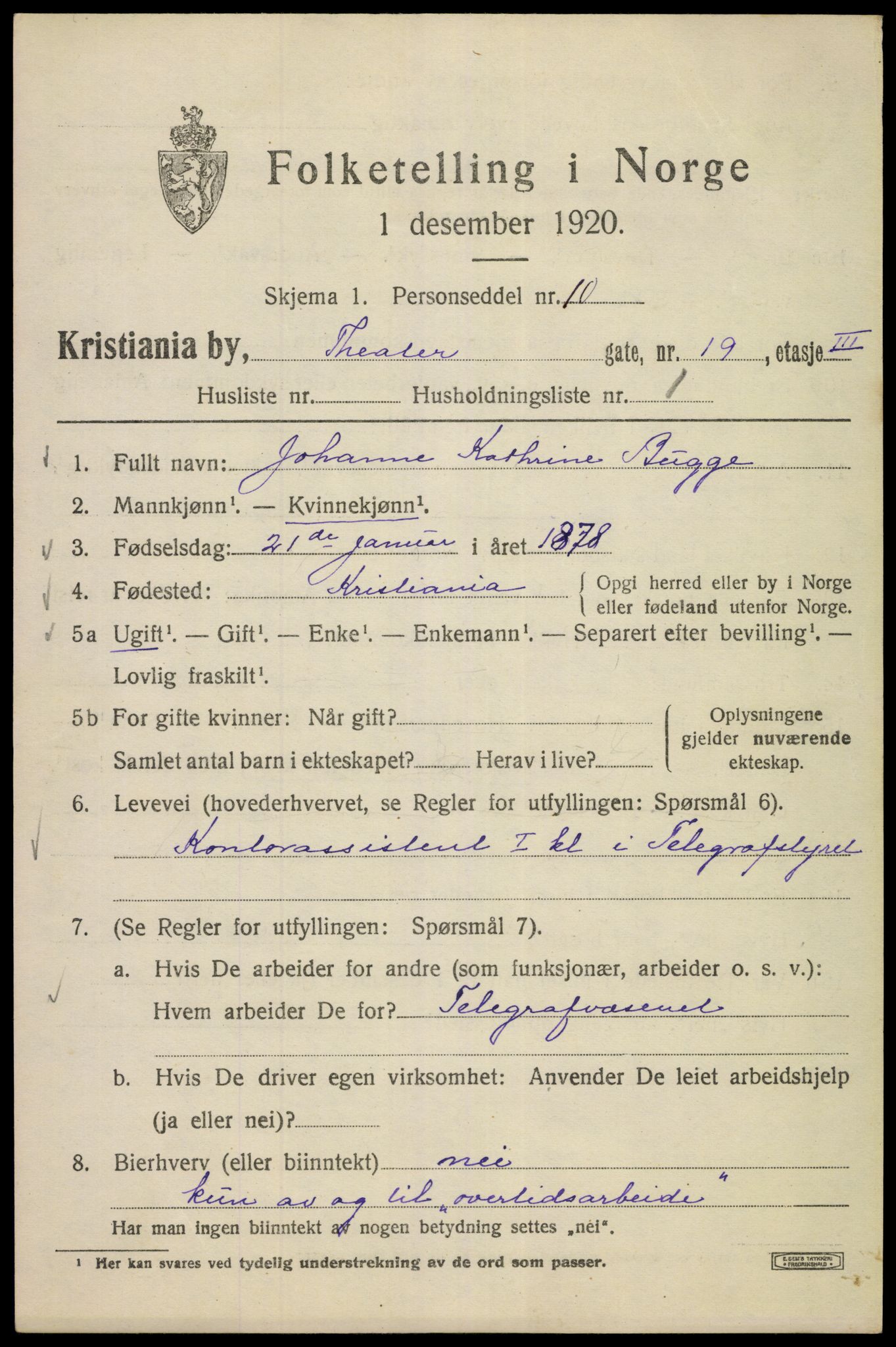 SAO, 1920 census for Kristiania, 1920, p. 564953