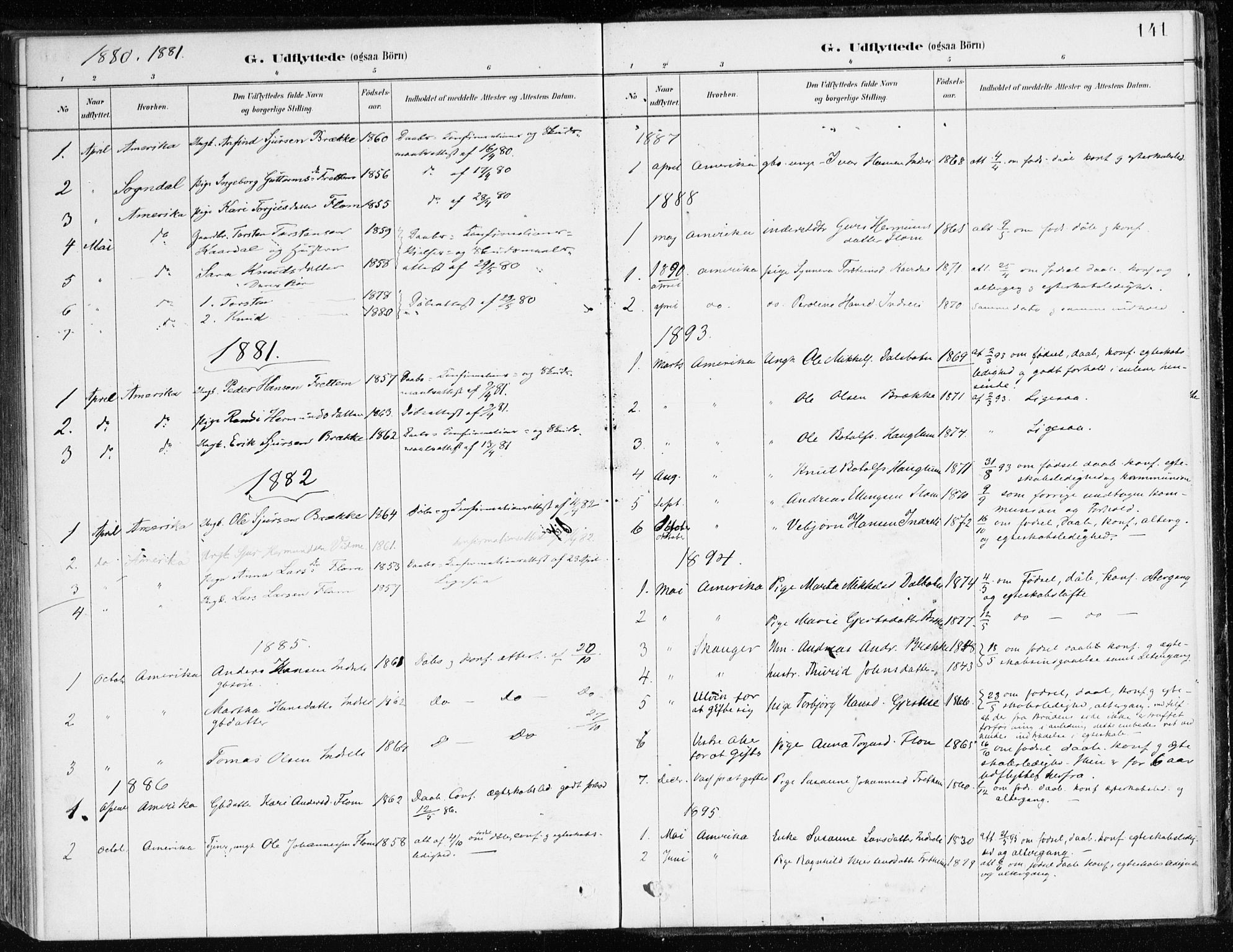 Aurland sokneprestembete, SAB/A-99937/H/Ha/Hac/L0001: Parish register (official) no. C 1, 1880-1921, p. 141