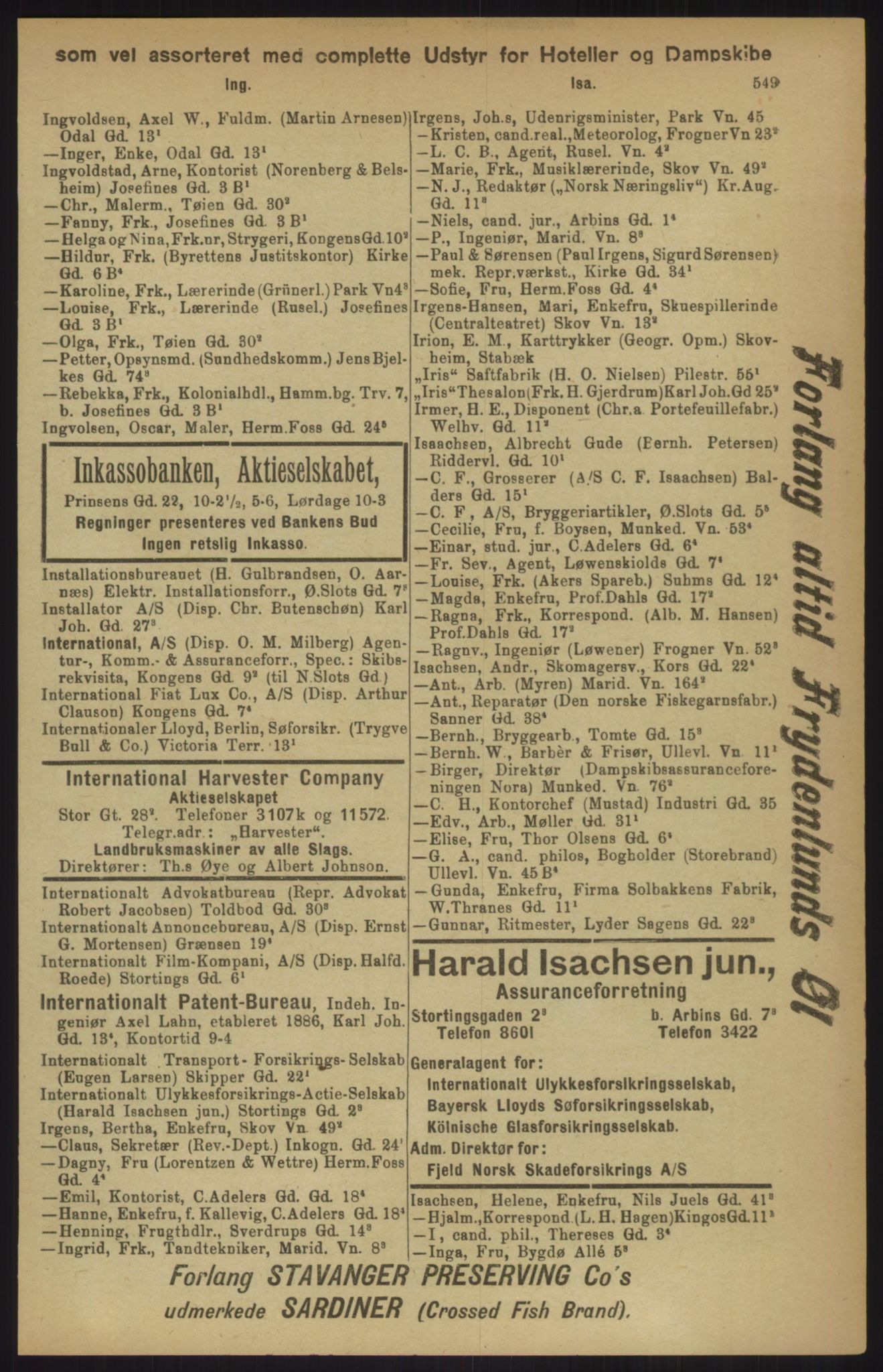 Kristiania/Oslo adressebok, PUBL/-, 1911, p. 549