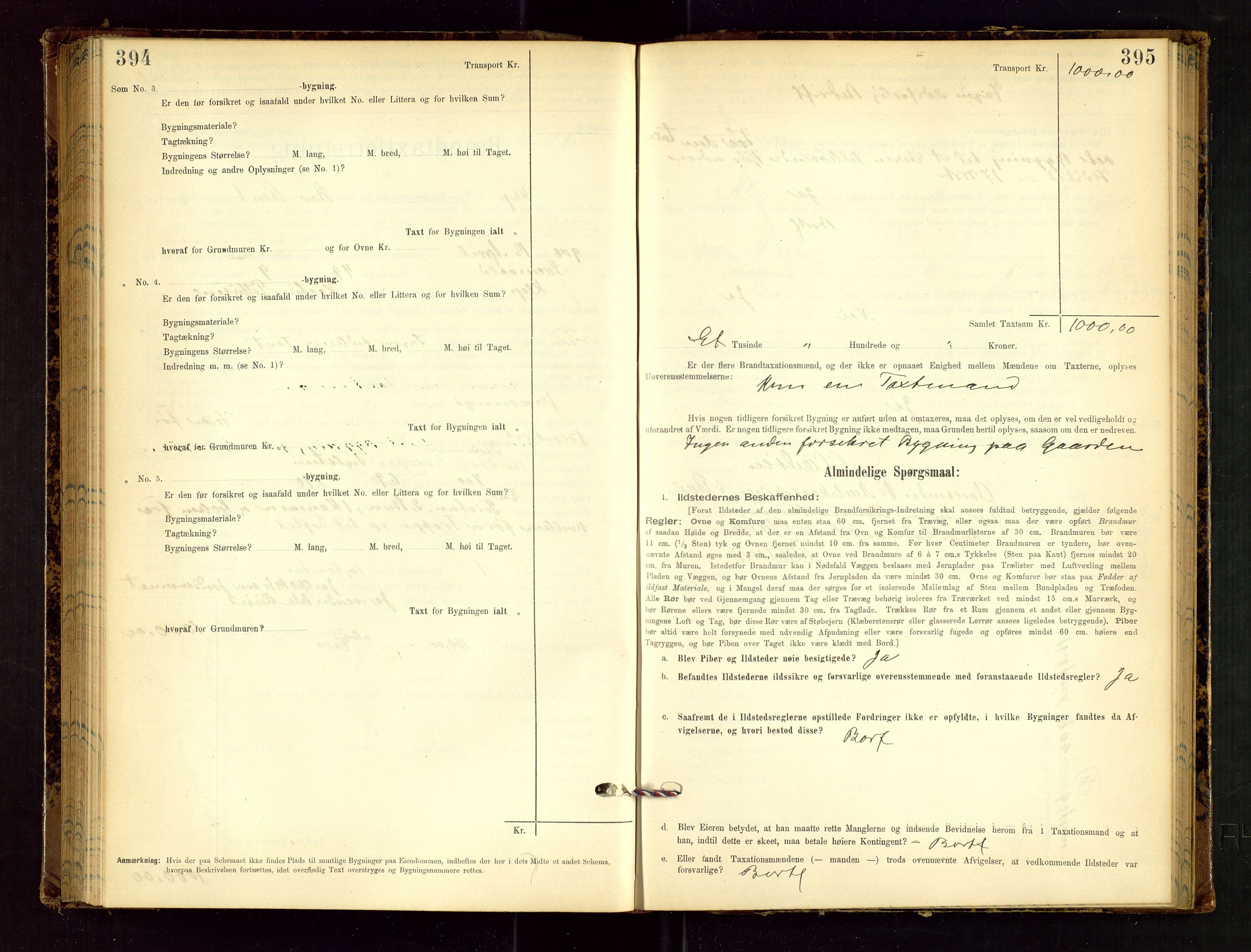 Klepp lensmannskontor, AV/SAST-A-100163/Goc/L0002: "Brandtaxationsprotokol" m/register, 1898-1902, p. 394-395