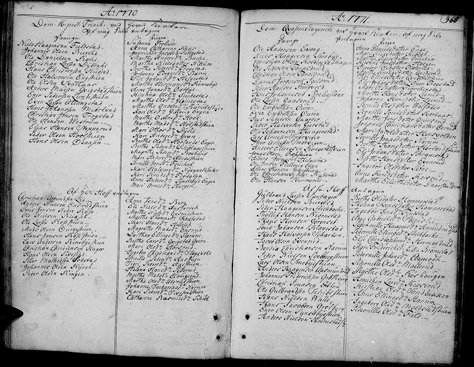Toten prestekontor, SAH/PREST-102/H/Ha/Haa/L0005: Parish register (official) no. 5, 1761-1772, p. 360