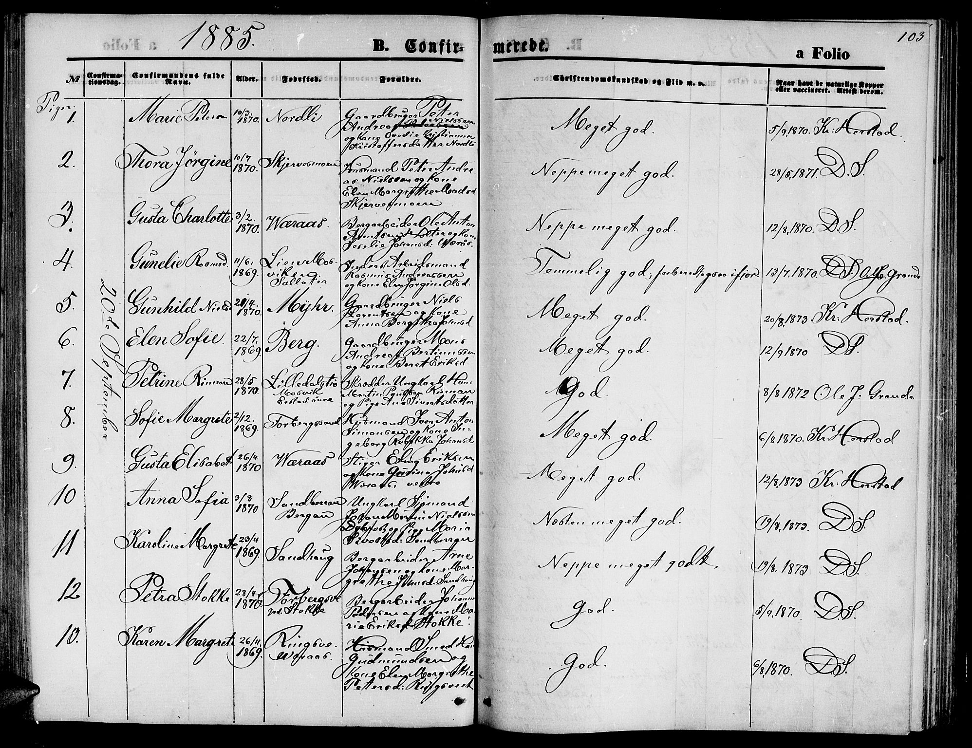 Ministerialprotokoller, klokkerbøker og fødselsregistre - Nord-Trøndelag, SAT/A-1458/722/L0225: Parish register (copy) no. 722C01, 1871-1888, p. 103