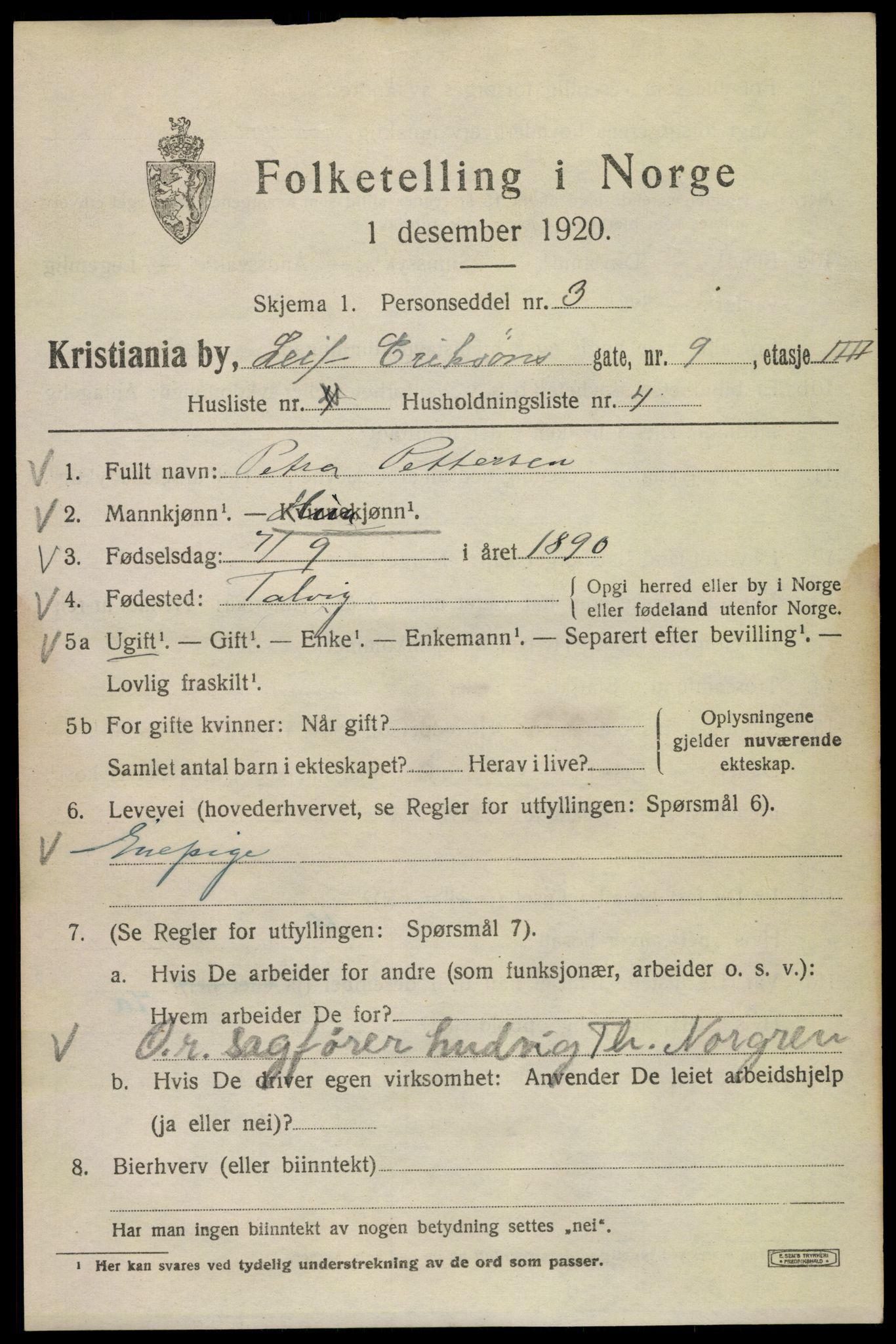 SAO, 1920 census for Kristiania, 1920, p. 362331