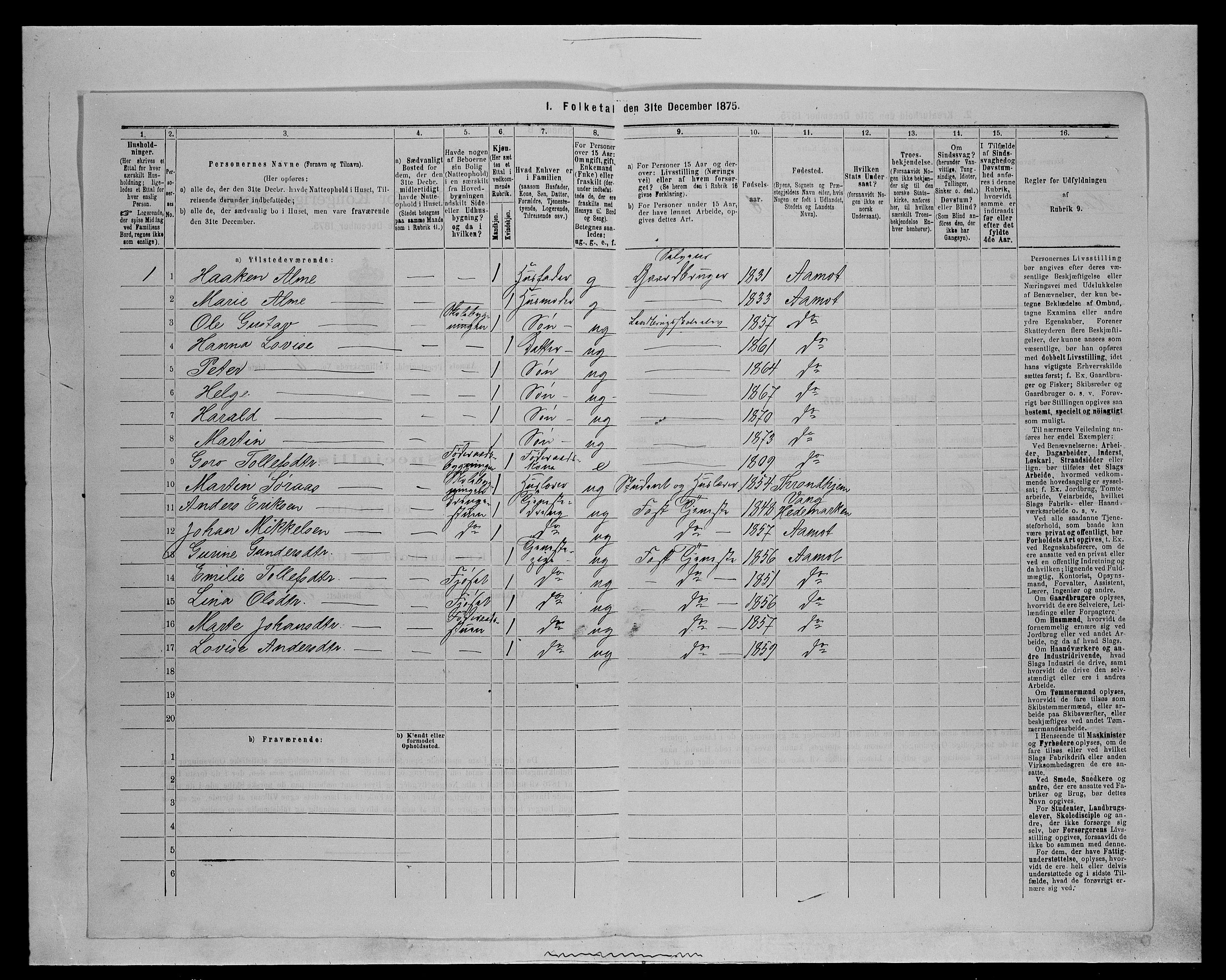 SAH, 1875 census for 0429P Åmot, 1875, p. 883