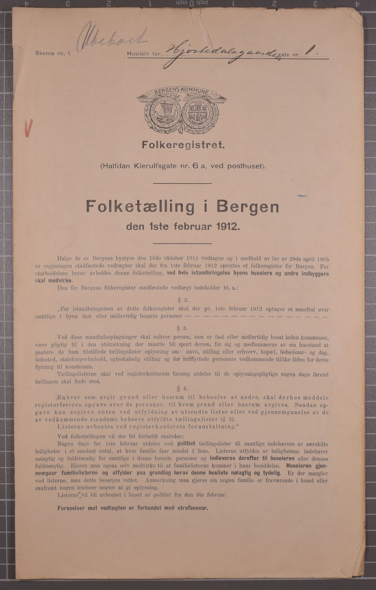 SAB, Municipal Census 1912 for Bergen, 1912, p. 3089