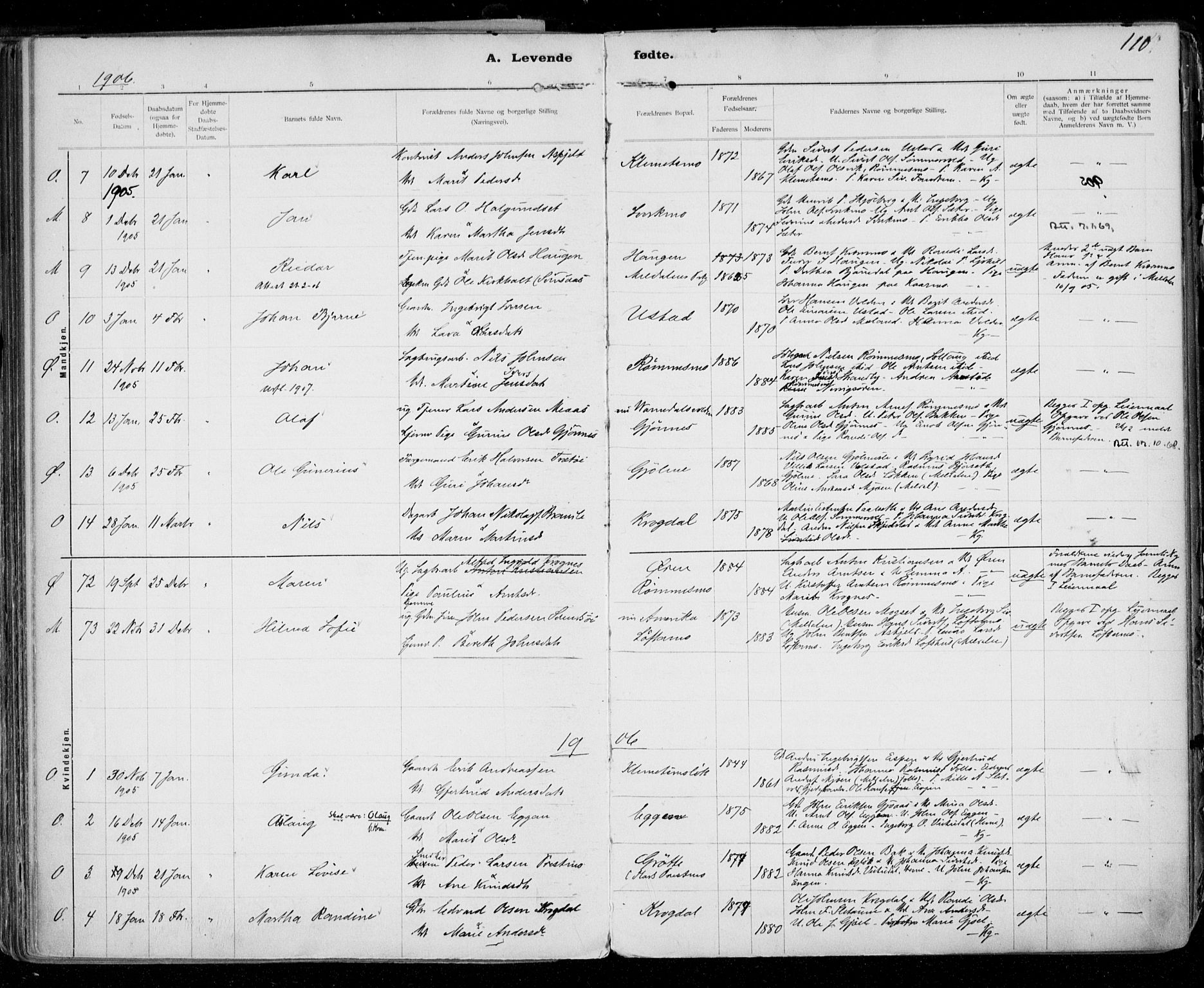 Ministerialprotokoller, klokkerbøker og fødselsregistre - Sør-Trøndelag, SAT/A-1456/668/L0811: Parish register (official) no. 668A11, 1894-1913, p. 110