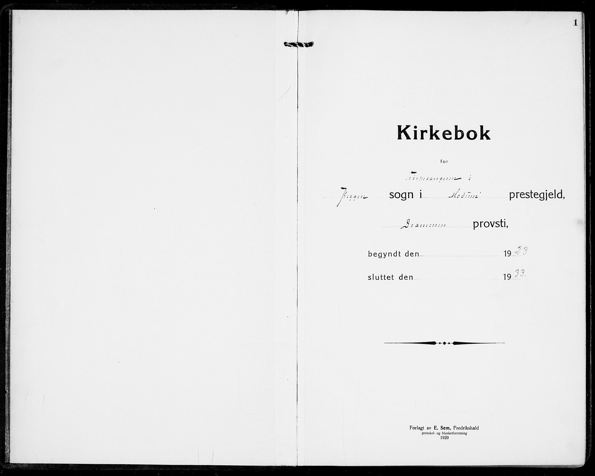 Modum kirkebøker, SAKO/A-234/G/Ga/L0012: Parish register (copy) no. I 12, 1923-1933, p. 1