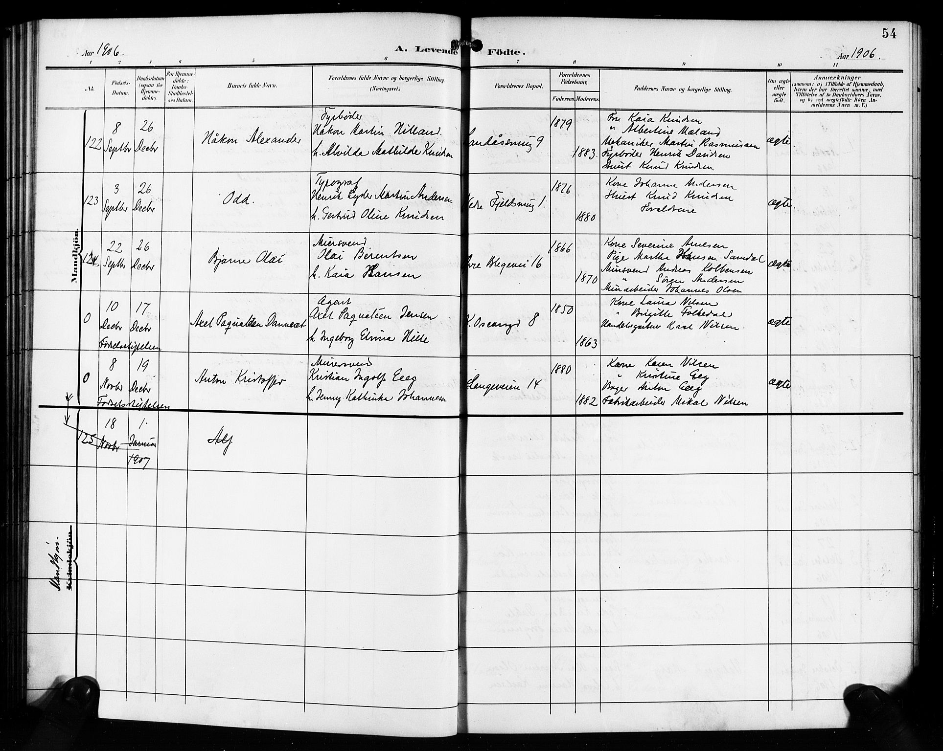 Korskirken sokneprestembete, SAB/A-76101/H/Hab: Parish register (copy) no. B 11, 1905-1916, p. 54