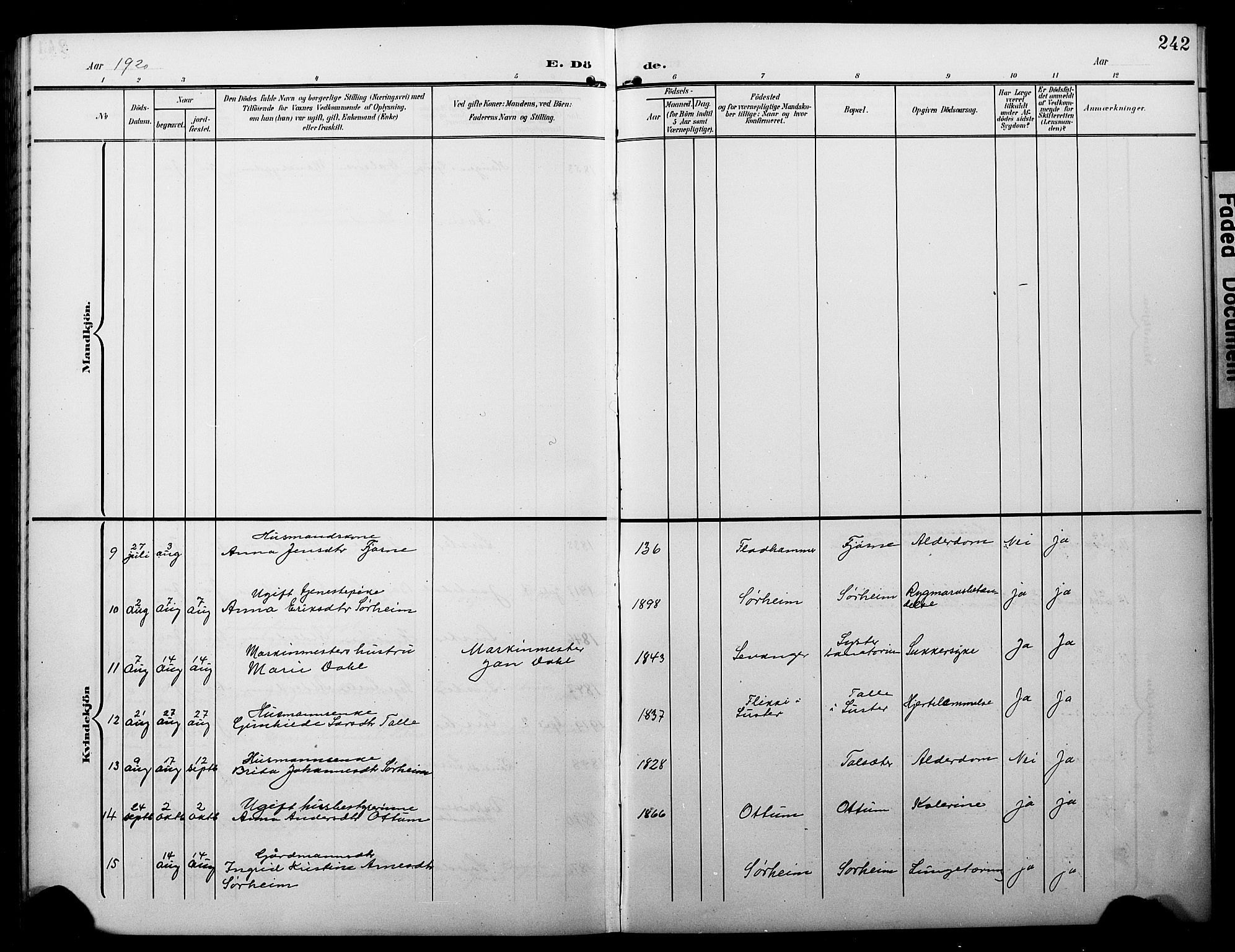 Luster sokneprestembete, AV/SAB-A-81101/H/Hab/Haba/L0001: Parish register (copy) no. A 1, 1903-1930, p. 242