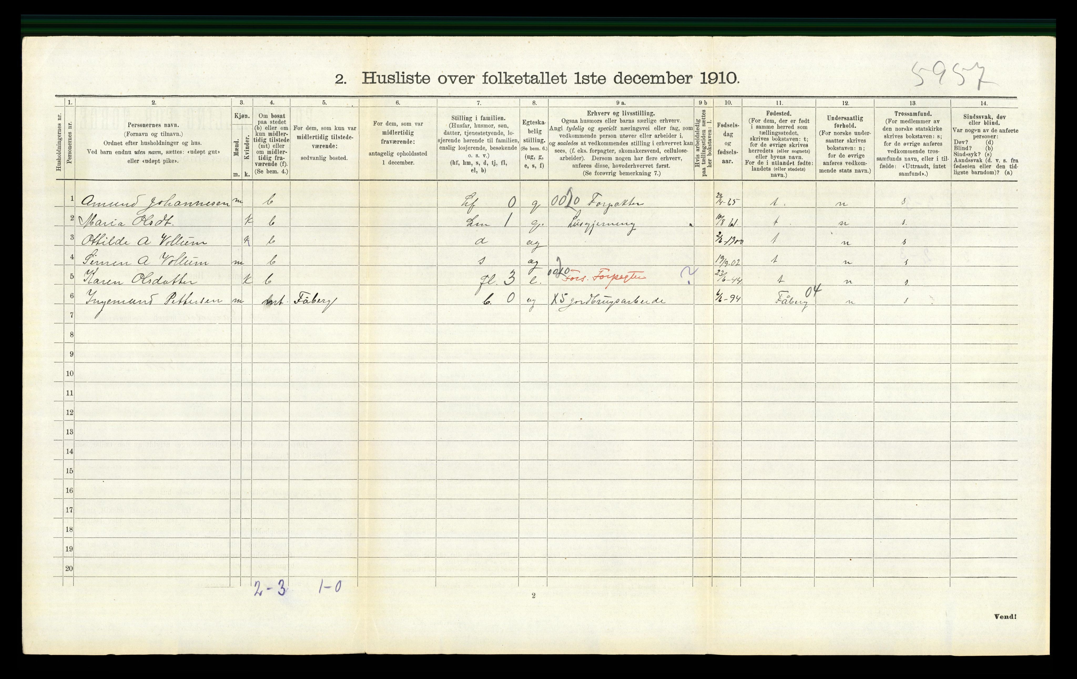 RA, 1910 census for Vestre Gausdal, 1910, p. 742