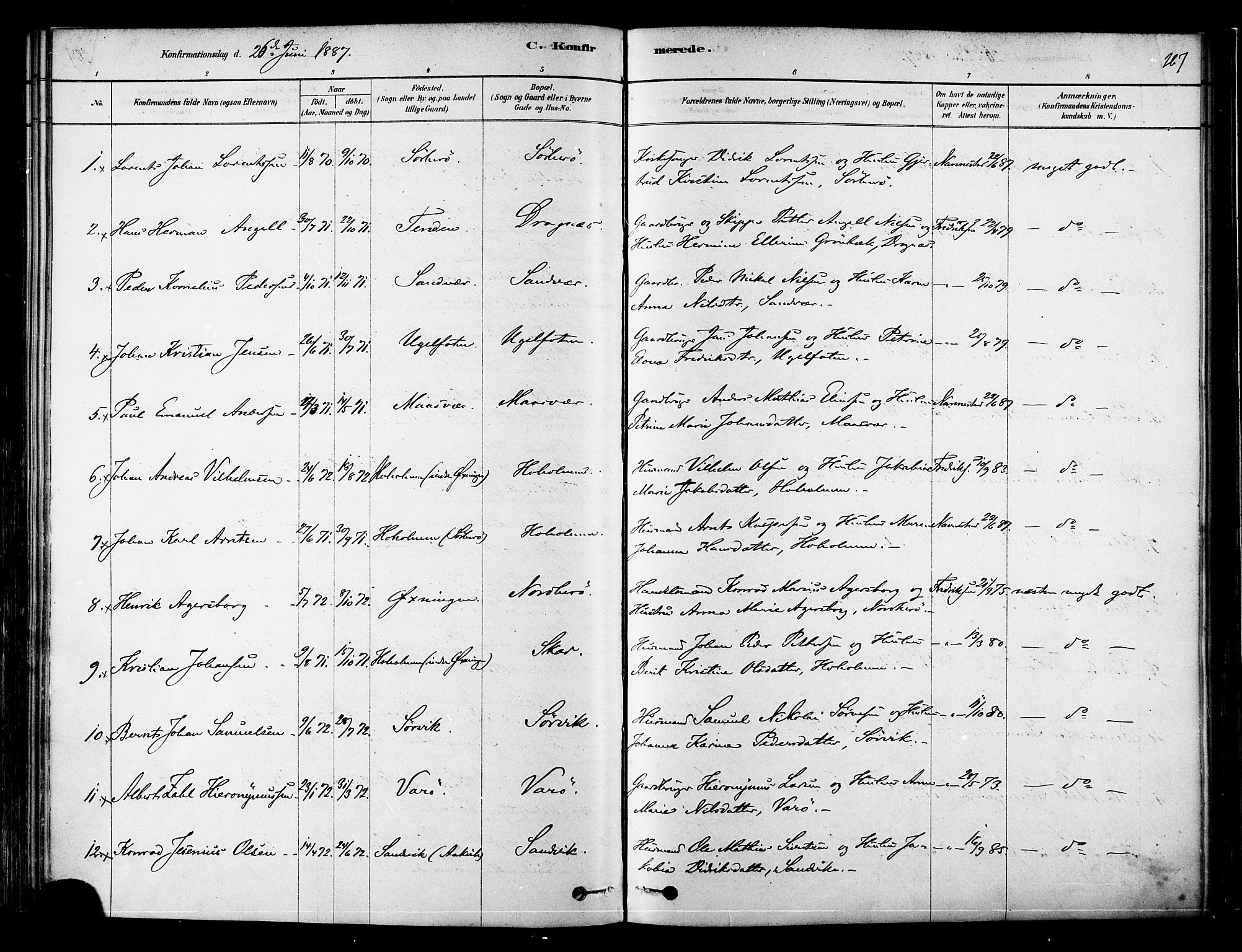 Ministerialprotokoller, klokkerbøker og fødselsregistre - Nordland, AV/SAT-A-1459/834/L0507: Parish register (official) no. 834A05, 1878-1892, p. 267