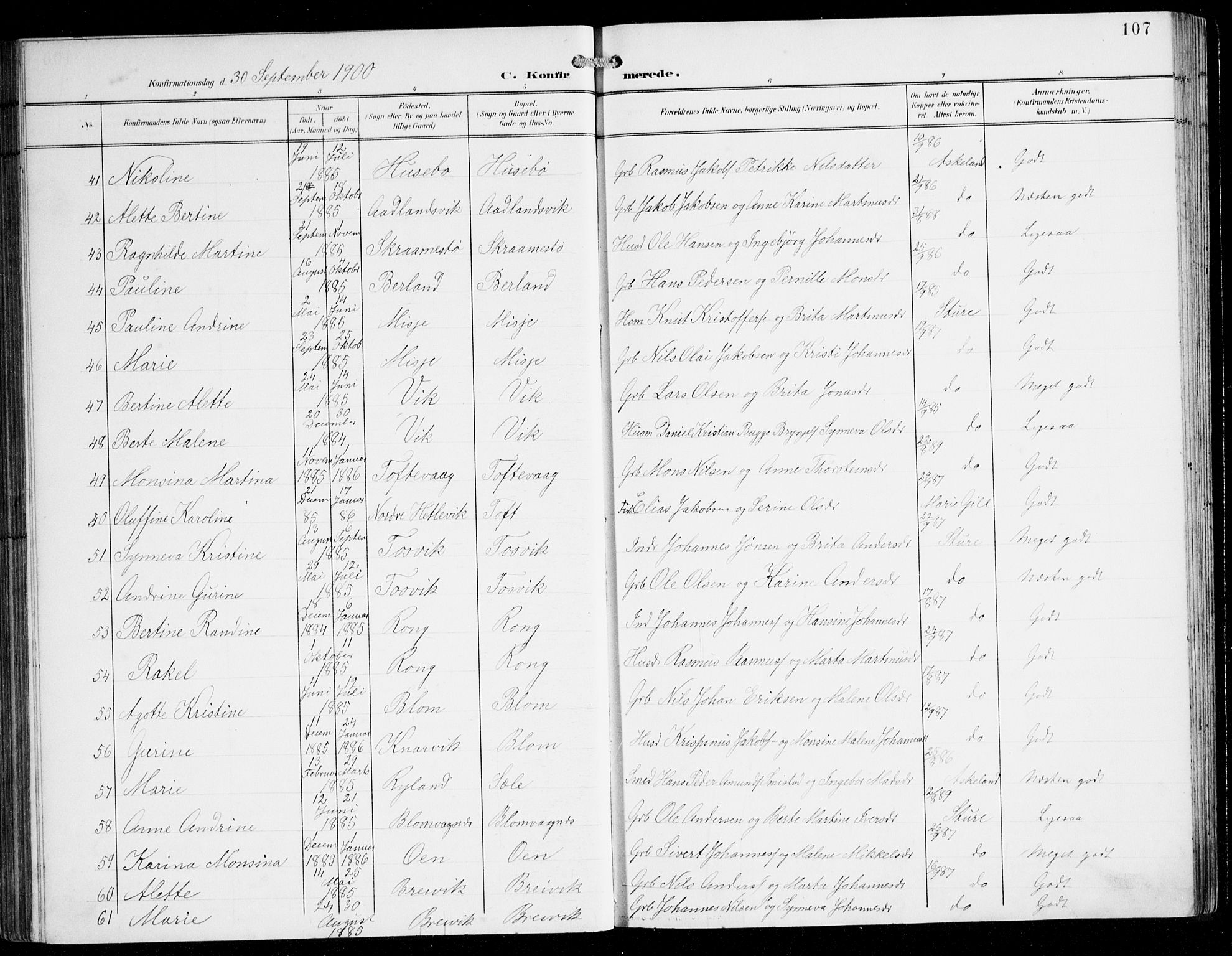 Herdla Sokneprestembete, SAB/A-75701/H/Hab: Parish register (copy) no. C 1, 1900-1913, p. 107