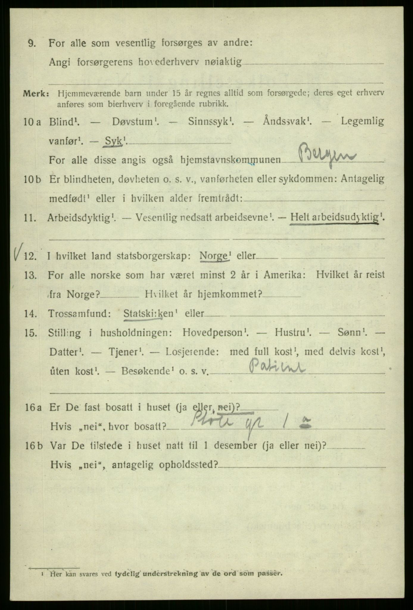 SAB, 1920 census for Bergen, 1920, p. 142369