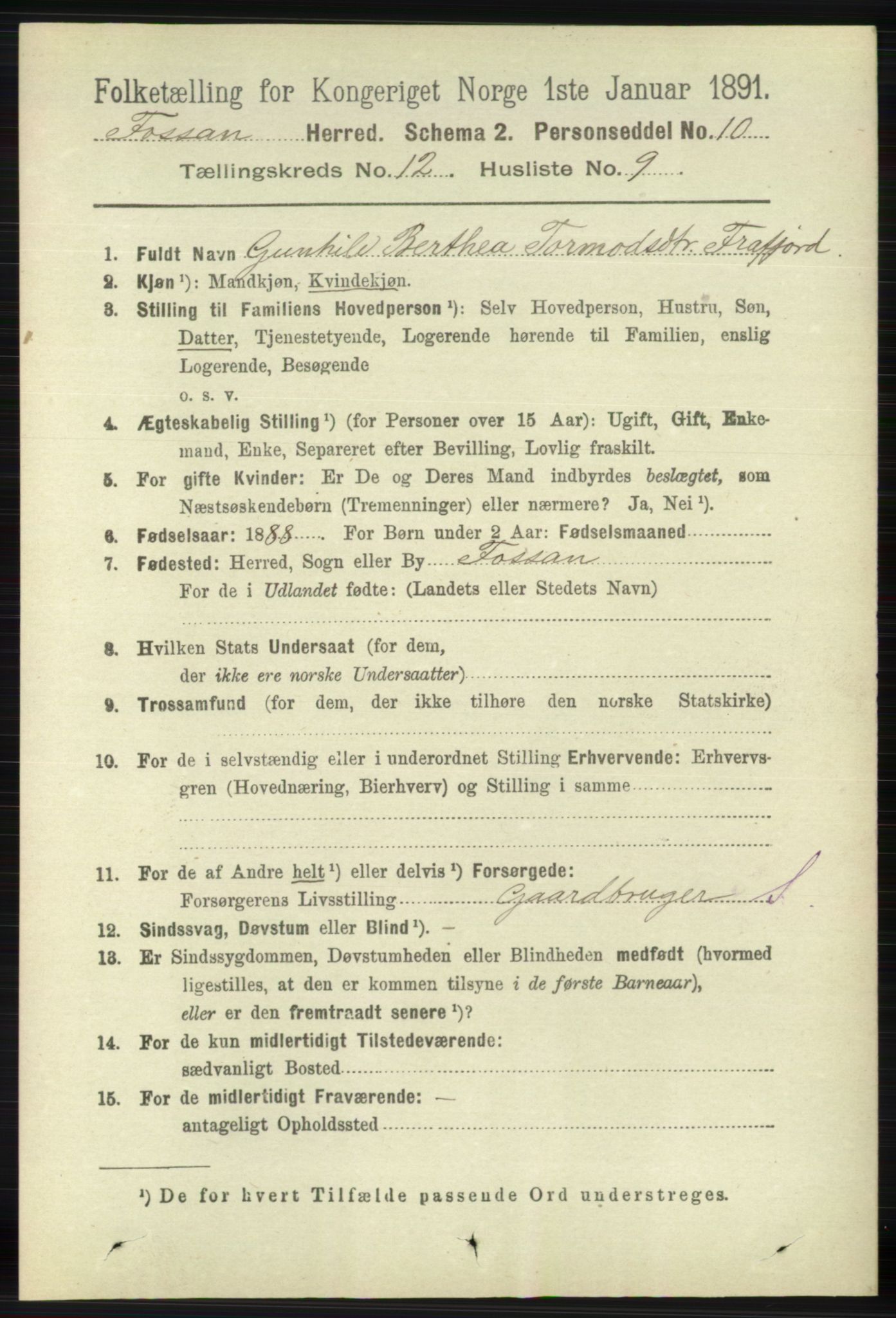 RA, 1891 census for 1129 Forsand, 1891, p. 2007