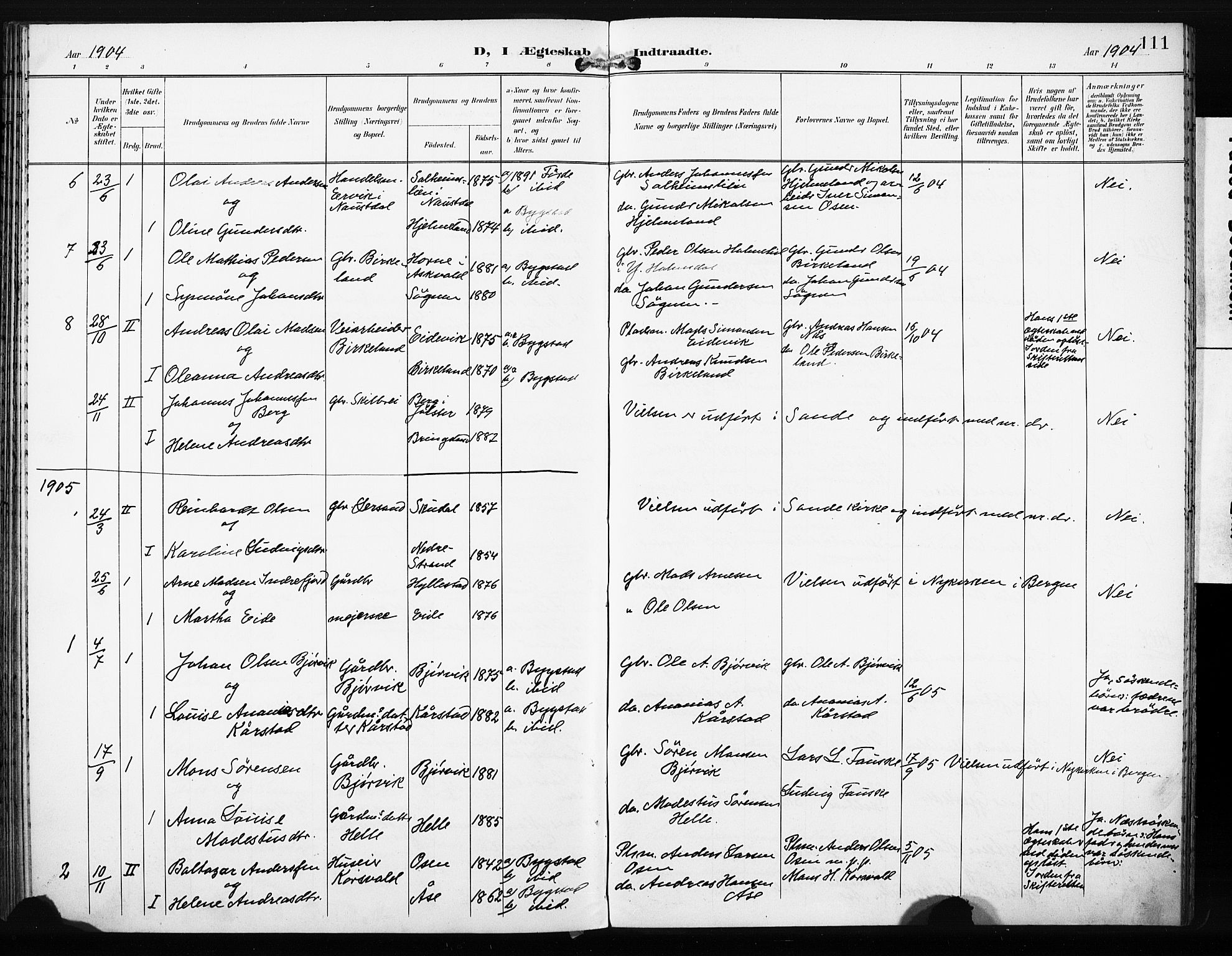 Gaular sokneprestembete, SAB/A-80001/H/Haa: Parish register (official) no. C 2, 1898-1910, p. 111