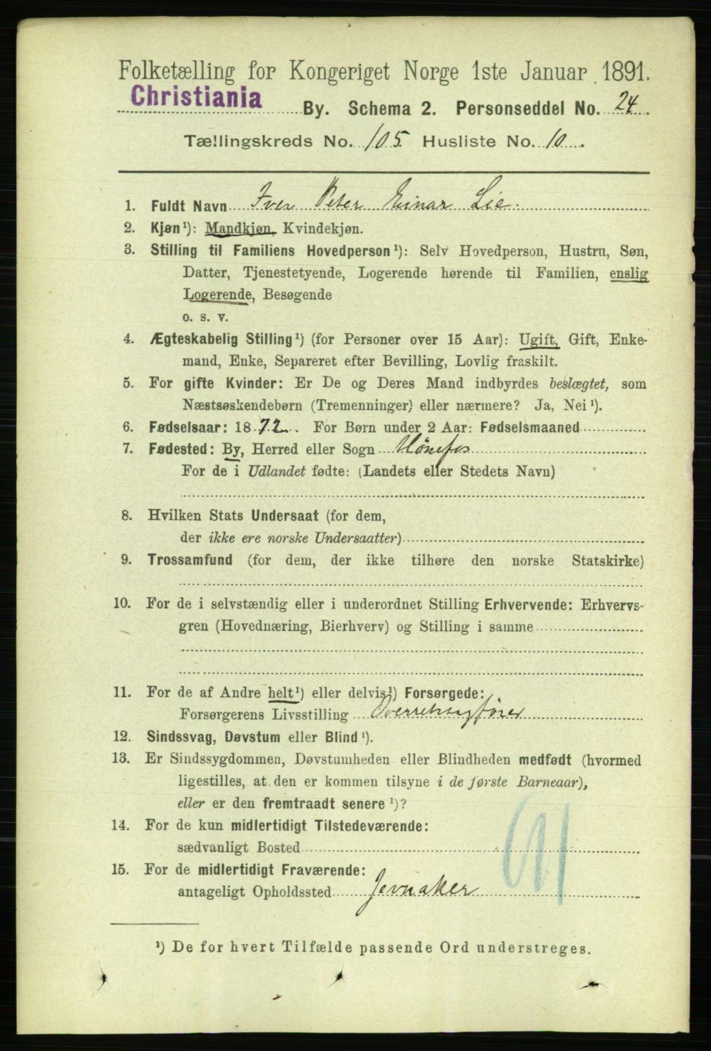 RA, 1891 census for 0301 Kristiania, 1891, p. 53348