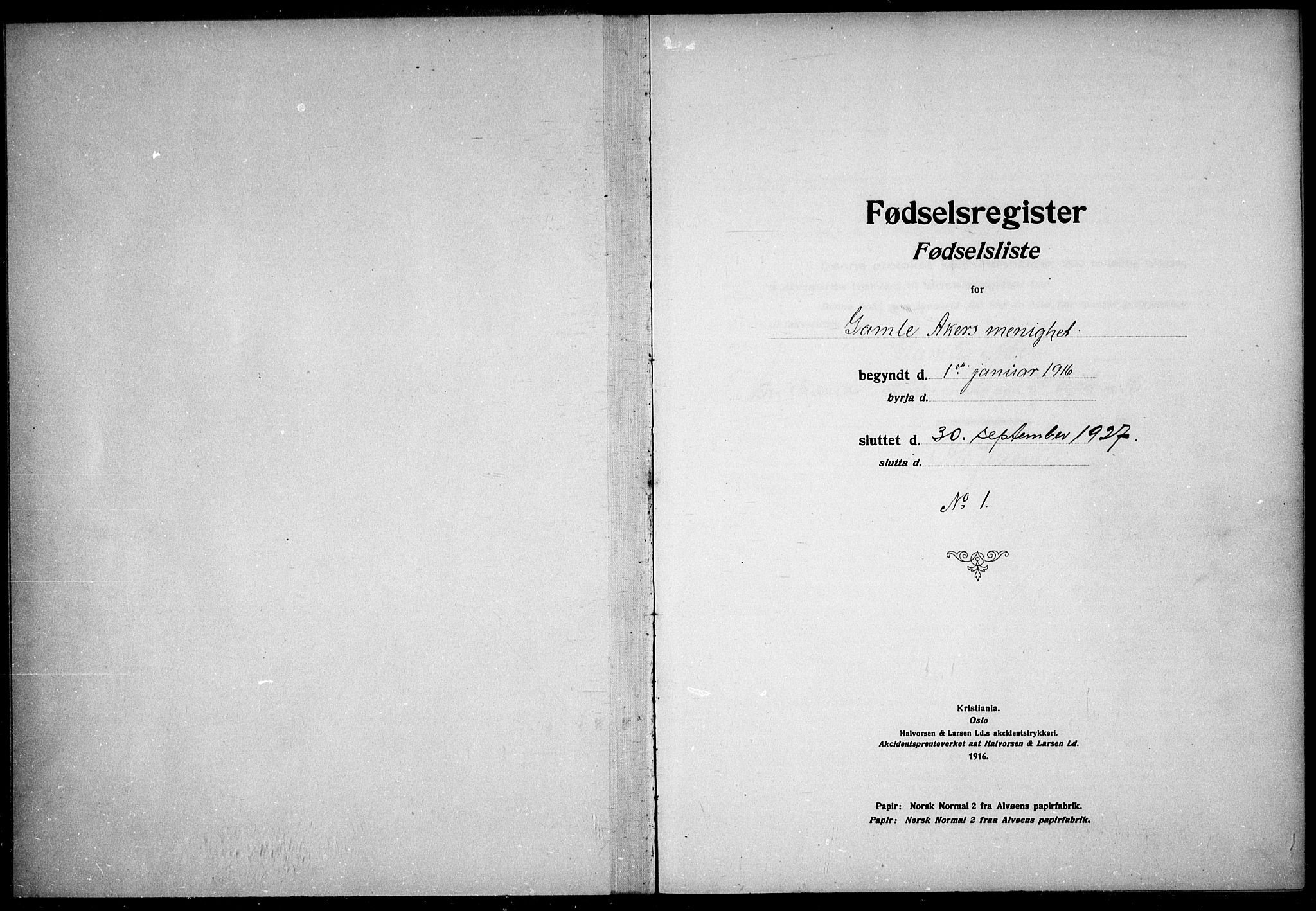 Gamle Aker prestekontor Kirkebøker, SAO/A-10617a/J/L0001: Birth register no. 1, 1916-1927