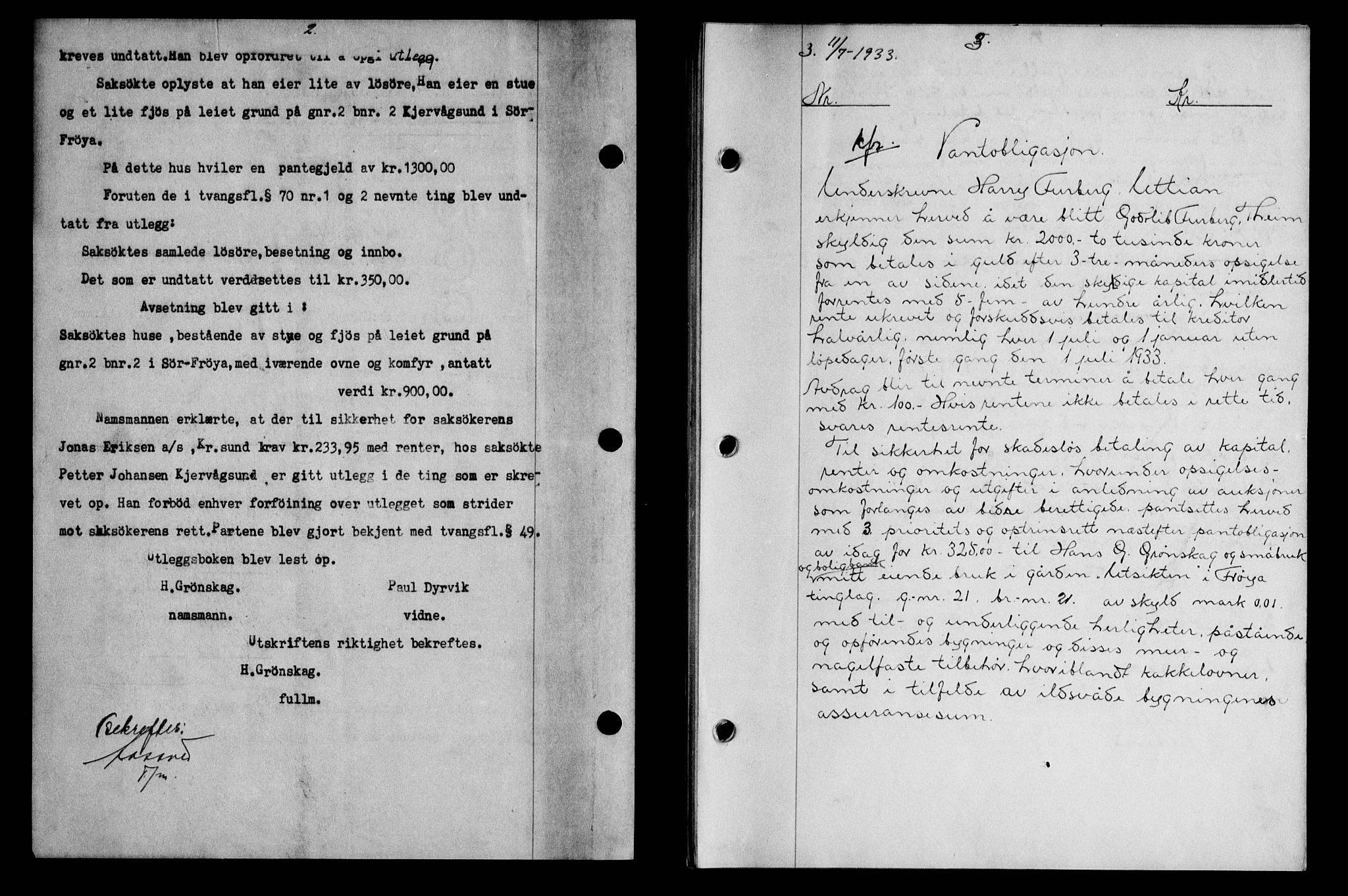 Hitra sorenskriveri, AV/SAT-A-0018/2/2C/2Ca/L0020: Mortgage book no. 20, 1933-1934, p. 2-3