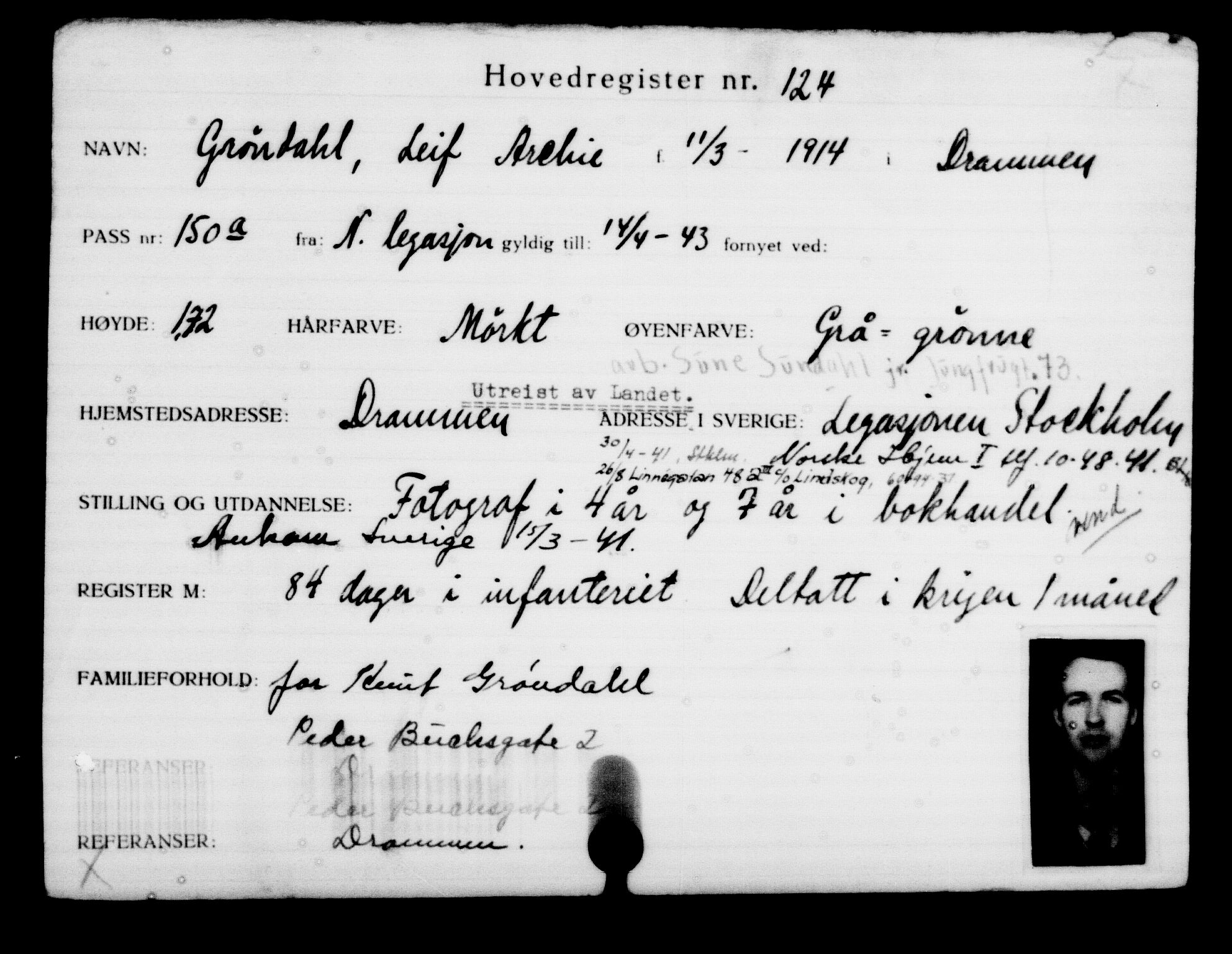 Utenriksstasjonene, Legasjonen i Stockholm, Flyktningkontoret, AV/RA-S-6753/V/Va/L0001: Kjesäterkartoteket, flyktninger med registreringsnr. 1-1000, 1940-1945, p. 201