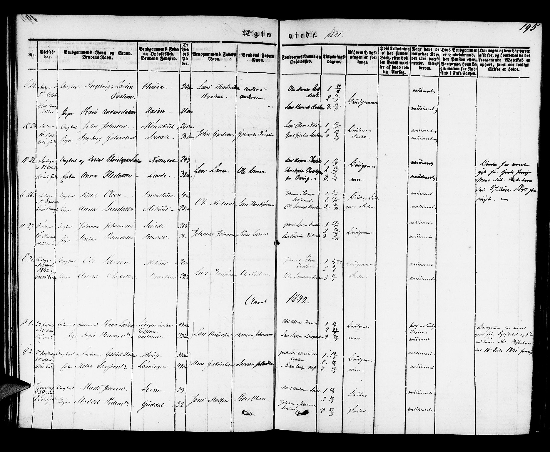 Kvinnherad sokneprestembete, SAB/A-76401/H/Haa: Parish register (official) no. A 6, 1835-1843, p. 195