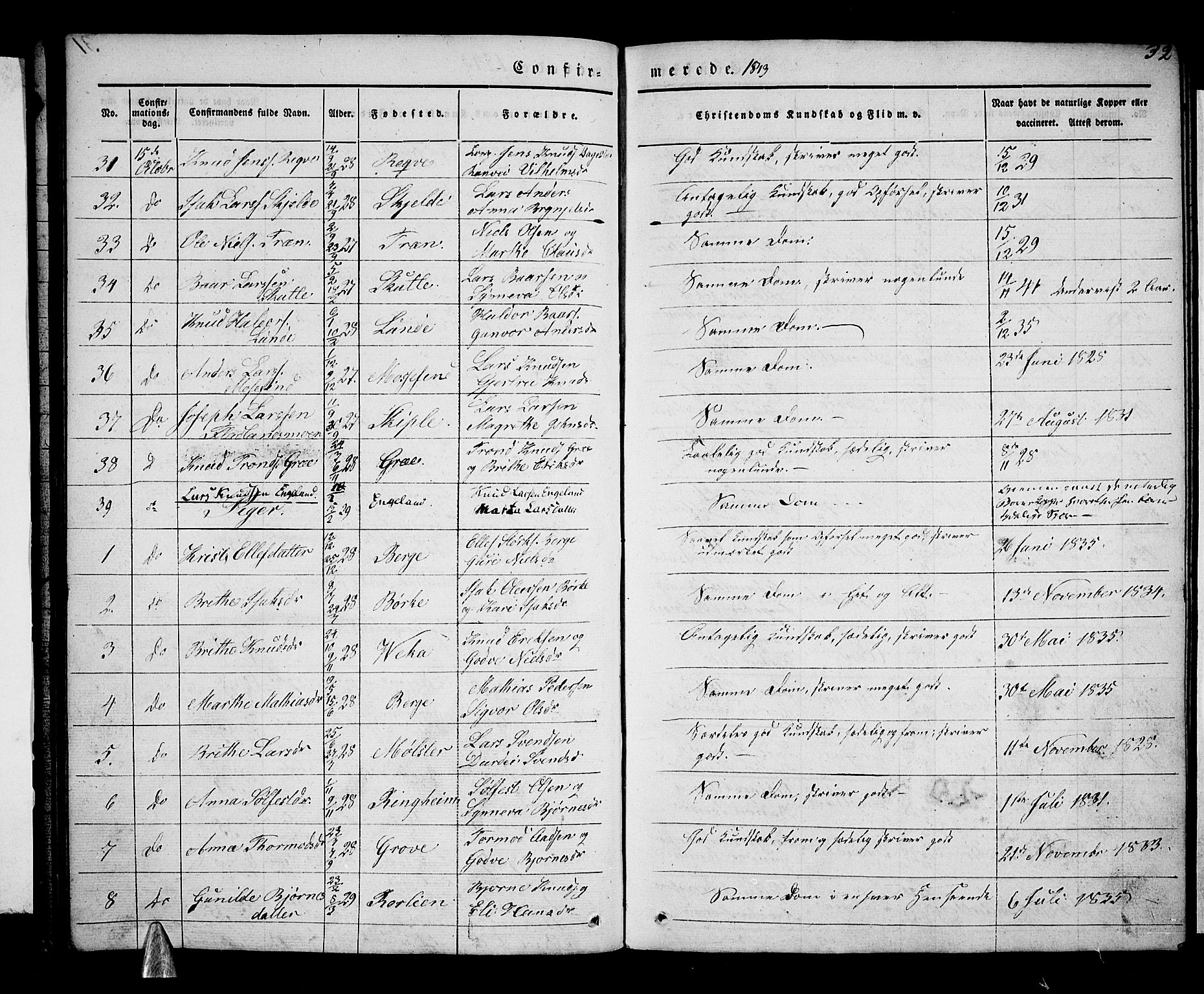 Voss sokneprestembete, AV/SAB-A-79001/H/Haa: Parish register (official) no. A 14, 1837-1847, p. 32