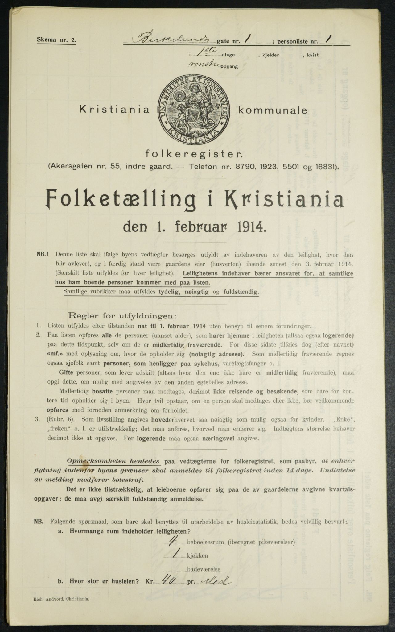 OBA, Municipal Census 1914 for Kristiania, 1914, p. 5019