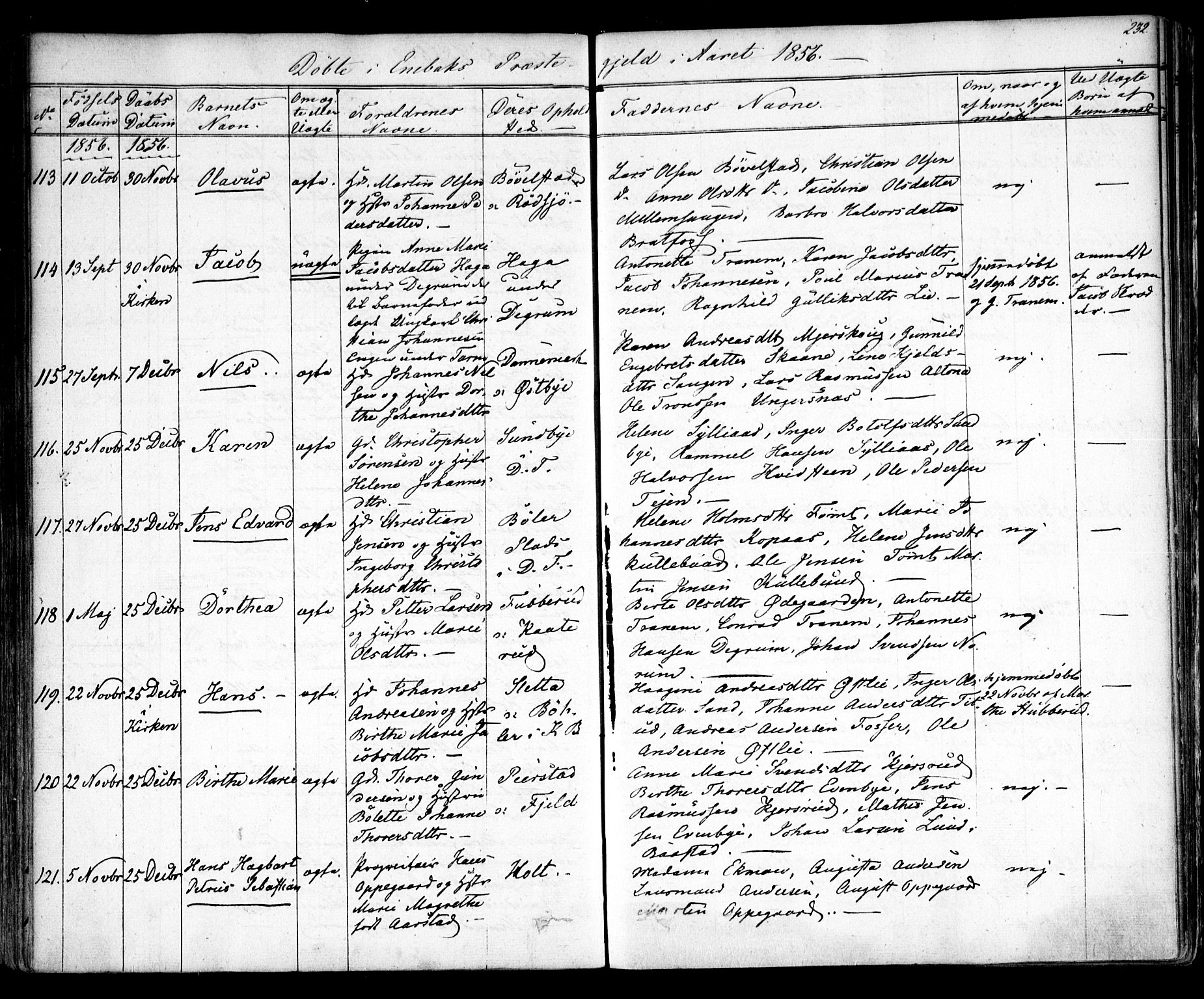Enebakk prestekontor Kirkebøker, SAO/A-10171c/F/Fa/L0009: Parish register (official) no. I 9, 1832-1861, p. 232