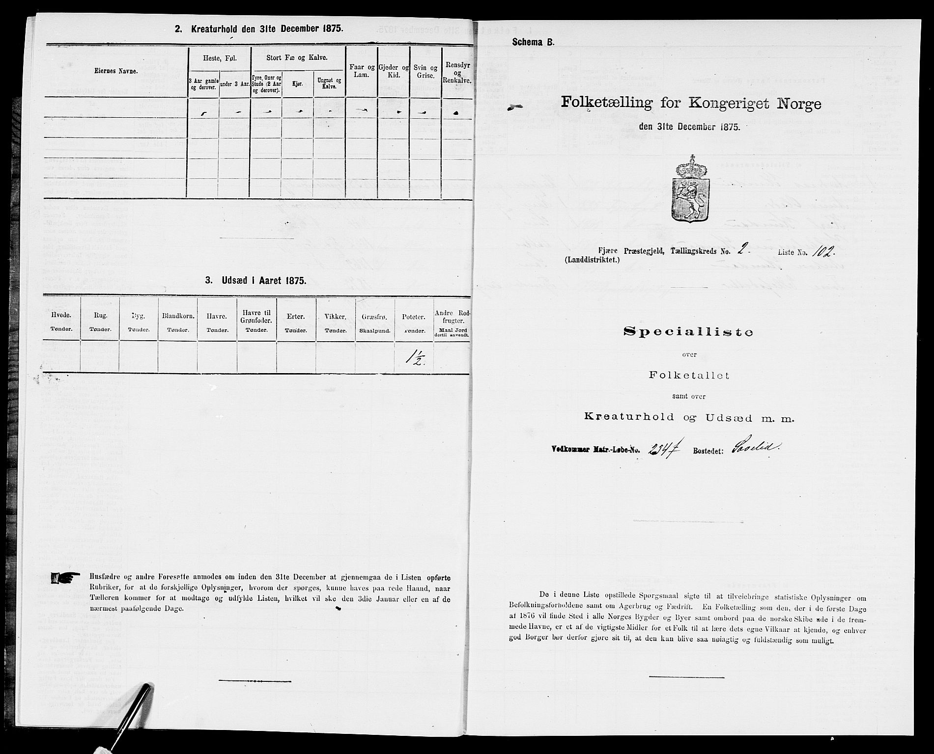 SAK, 1875 census for 0923L Fjære/Fjære, 1875, p. 729