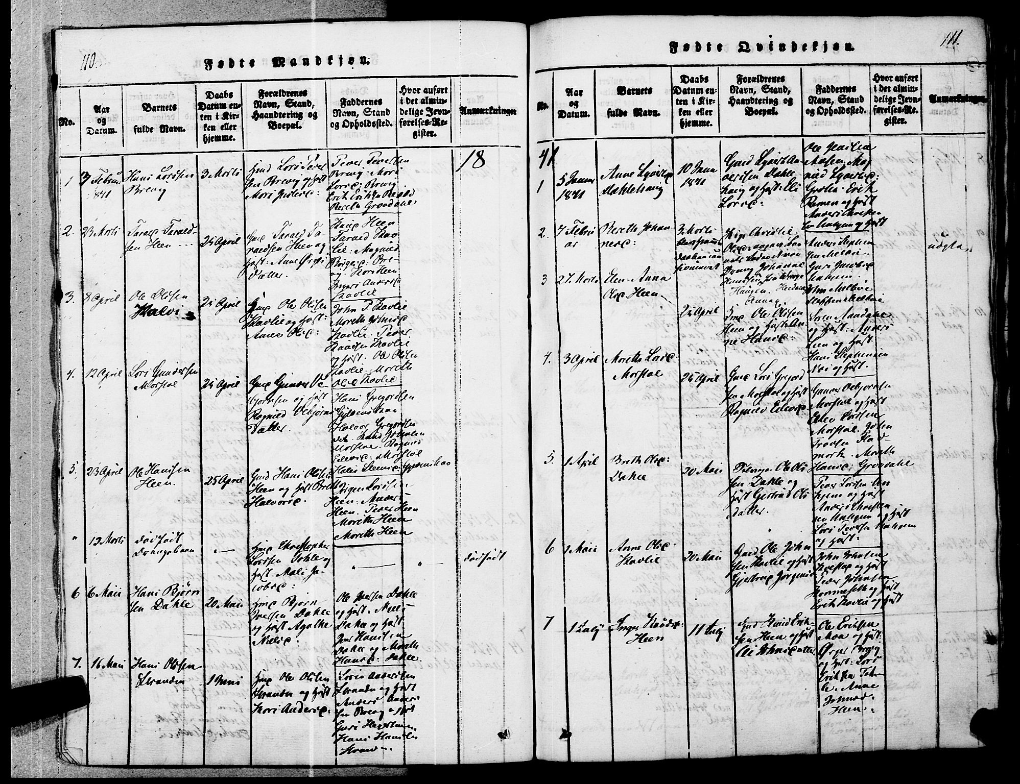 Ministerialprotokoller, klokkerbøker og fødselsregistre - Møre og Romsdal, SAT/A-1454/545/L0585: Parish register (official) no. 545A01, 1818-1853, p. 110-111