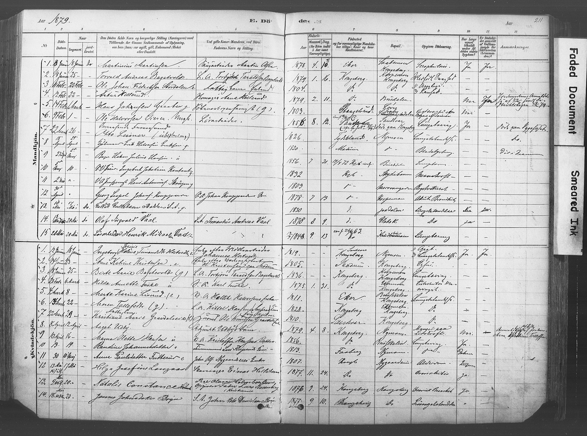 Kongsberg kirkebøker, SAKO/A-22/F/Fb/L0001: Parish register (official) no. II 1, 1878-1886, p. 211