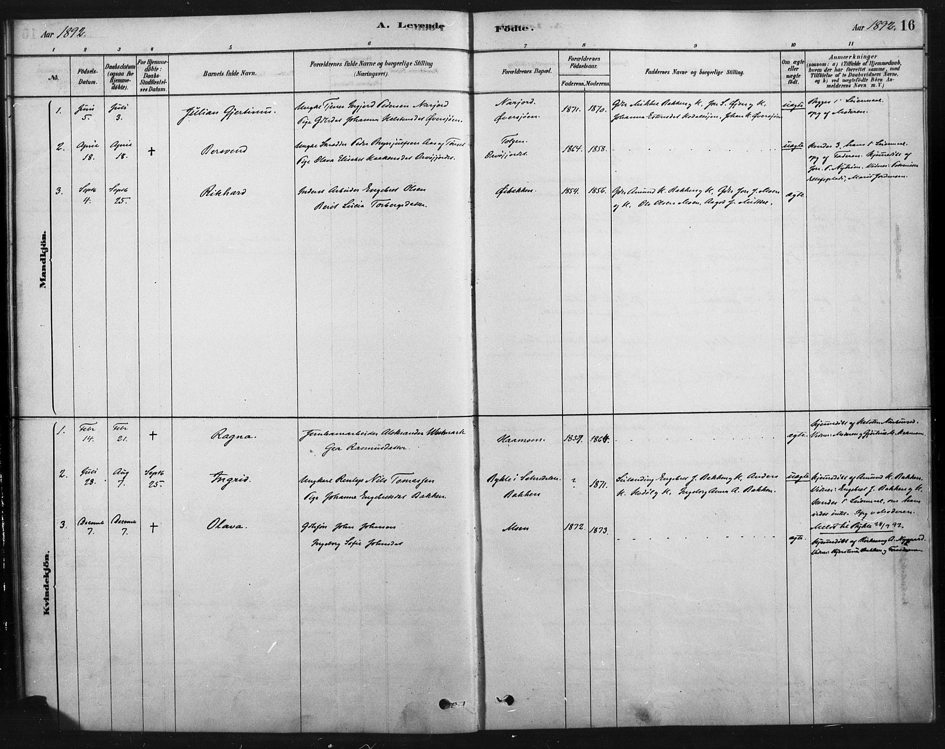 Tolga prestekontor, AV/SAH-PREST-062/K/L0007: Parish register (official) no. 7, 1877-1900, p. 16