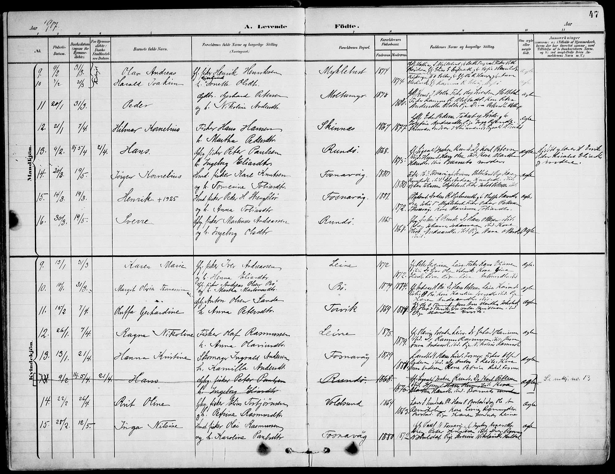 Ministerialprotokoller, klokkerbøker og fødselsregistre - Møre og Romsdal, SAT/A-1454/507/L0075: Parish register (official) no. 507A10, 1901-1920, p. 47