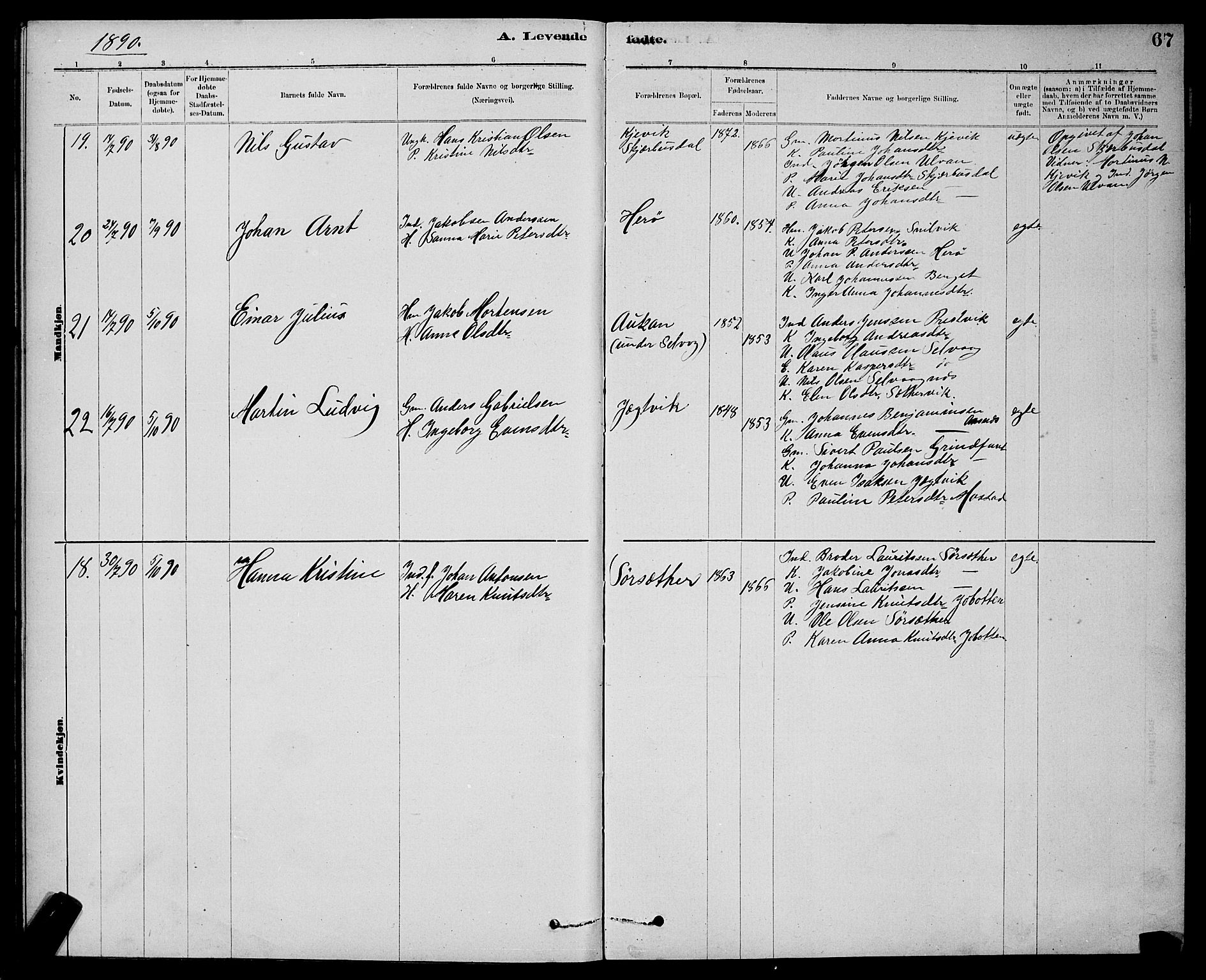 Ministerialprotokoller, klokkerbøker og fødselsregistre - Sør-Trøndelag, SAT/A-1456/637/L0562: Parish register (copy) no. 637C03, 1883-1898, p. 67