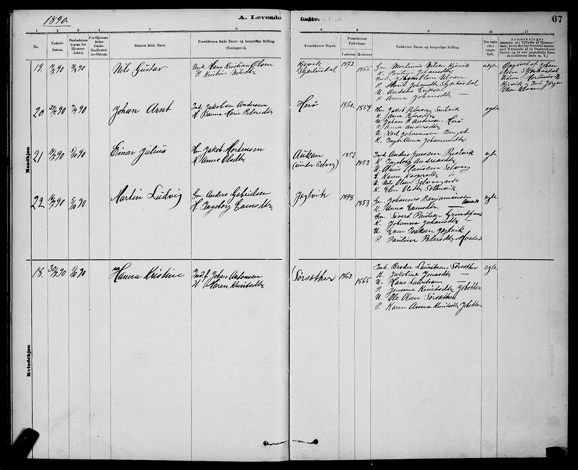 Ministerialprotokoller, klokkerbøker og fødselsregistre - Sør-Trøndelag, AV/SAT-A-1456/637/L0562: Parish register (copy) no. 637C03, 1883-1898, p. 67