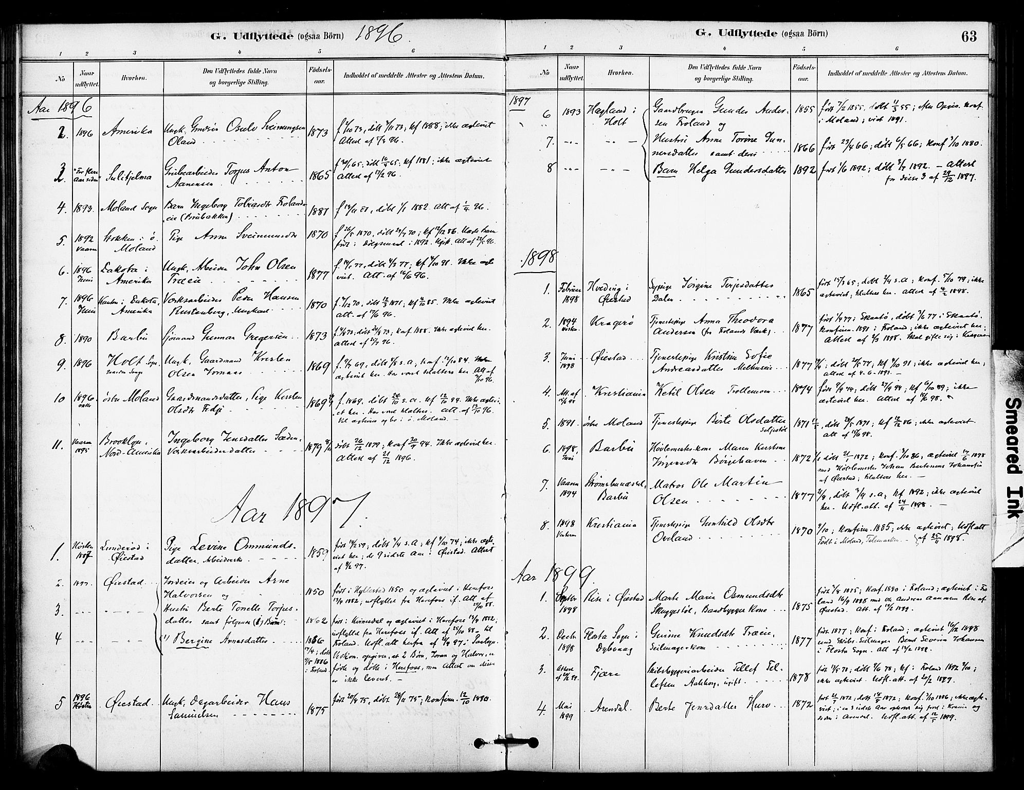 Froland sokneprestkontor, AV/SAK-1111-0013/F/Fa/L0004: Parish register (official) no. A 4, 1882-1906, p. 63