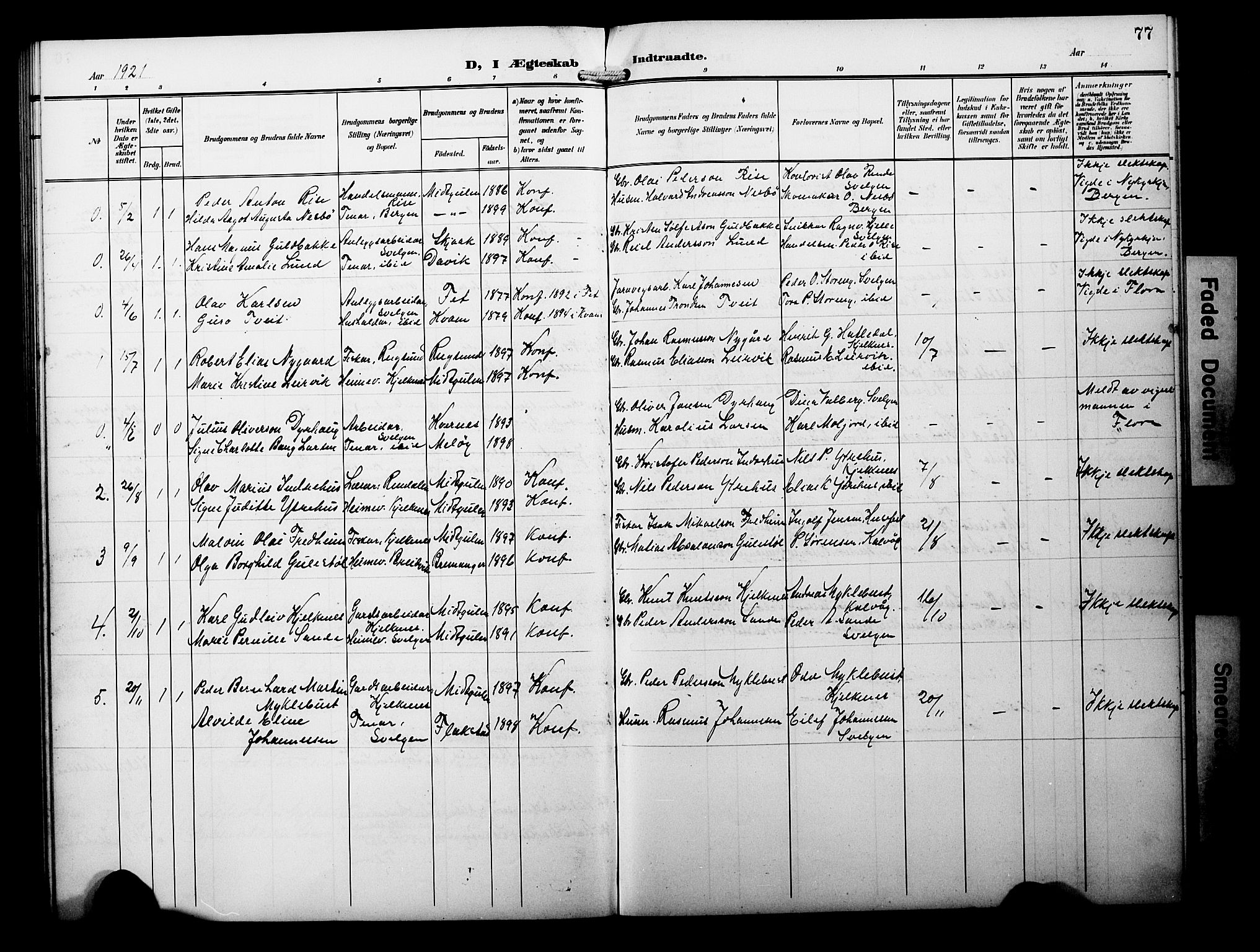 Davik sokneprestembete, AV/SAB-A-79701/H/Hab/Habb/L0001: Parish register (copy) no. B 1, 1903-1928, p. 77