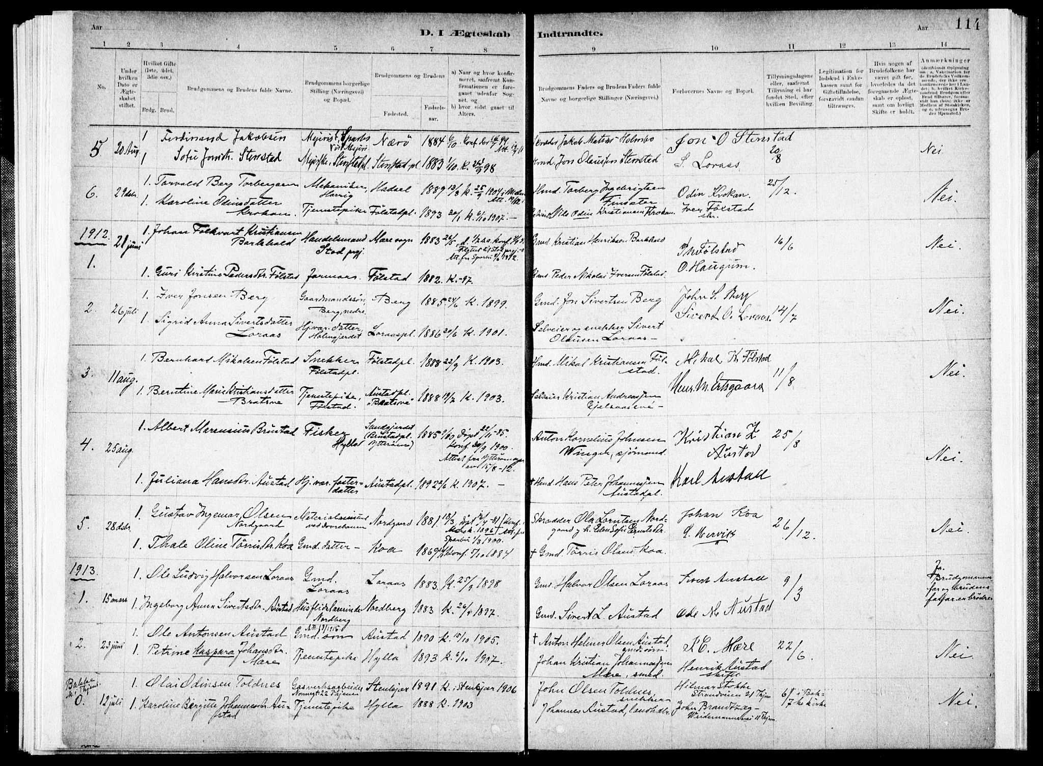 Ministerialprotokoller, klokkerbøker og fødselsregistre - Nord-Trøndelag, AV/SAT-A-1458/731/L0309: Parish register (official) no. 731A01, 1879-1918, p. 114