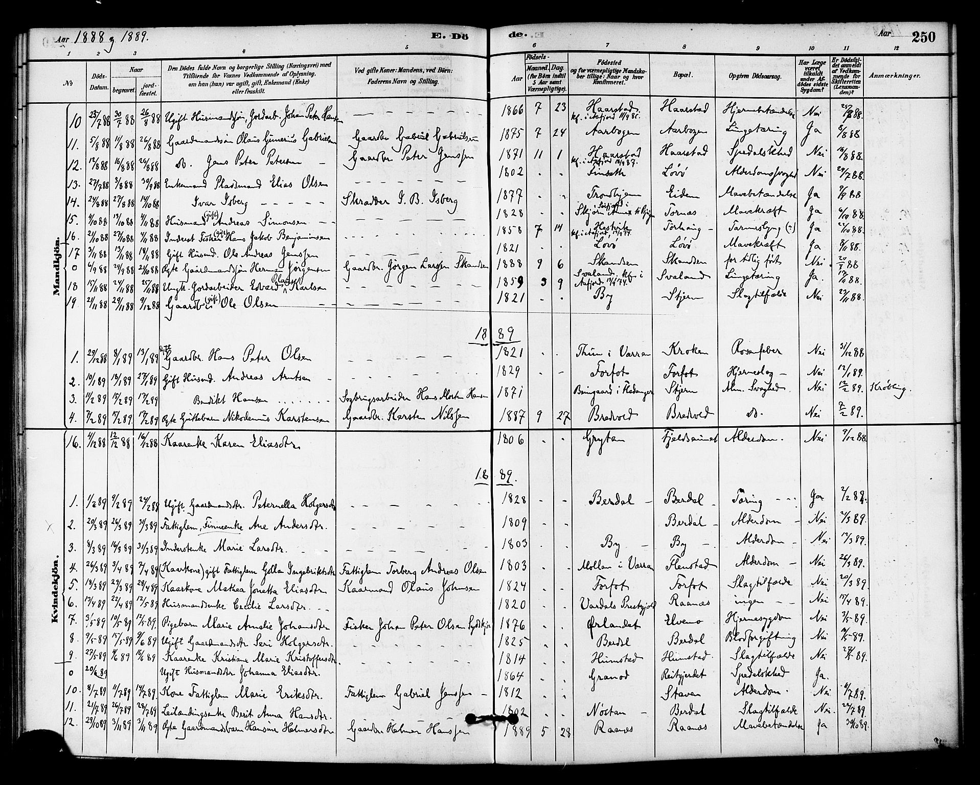 Ministerialprotokoller, klokkerbøker og fødselsregistre - Sør-Trøndelag, AV/SAT-A-1456/655/L0680: Parish register (official) no. 655A09, 1880-1894, p. 250