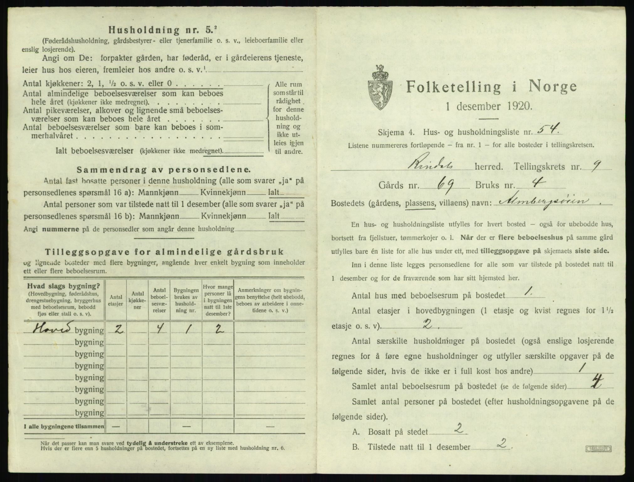 SAT, 1920 census for Rindal, 1920, p. 732