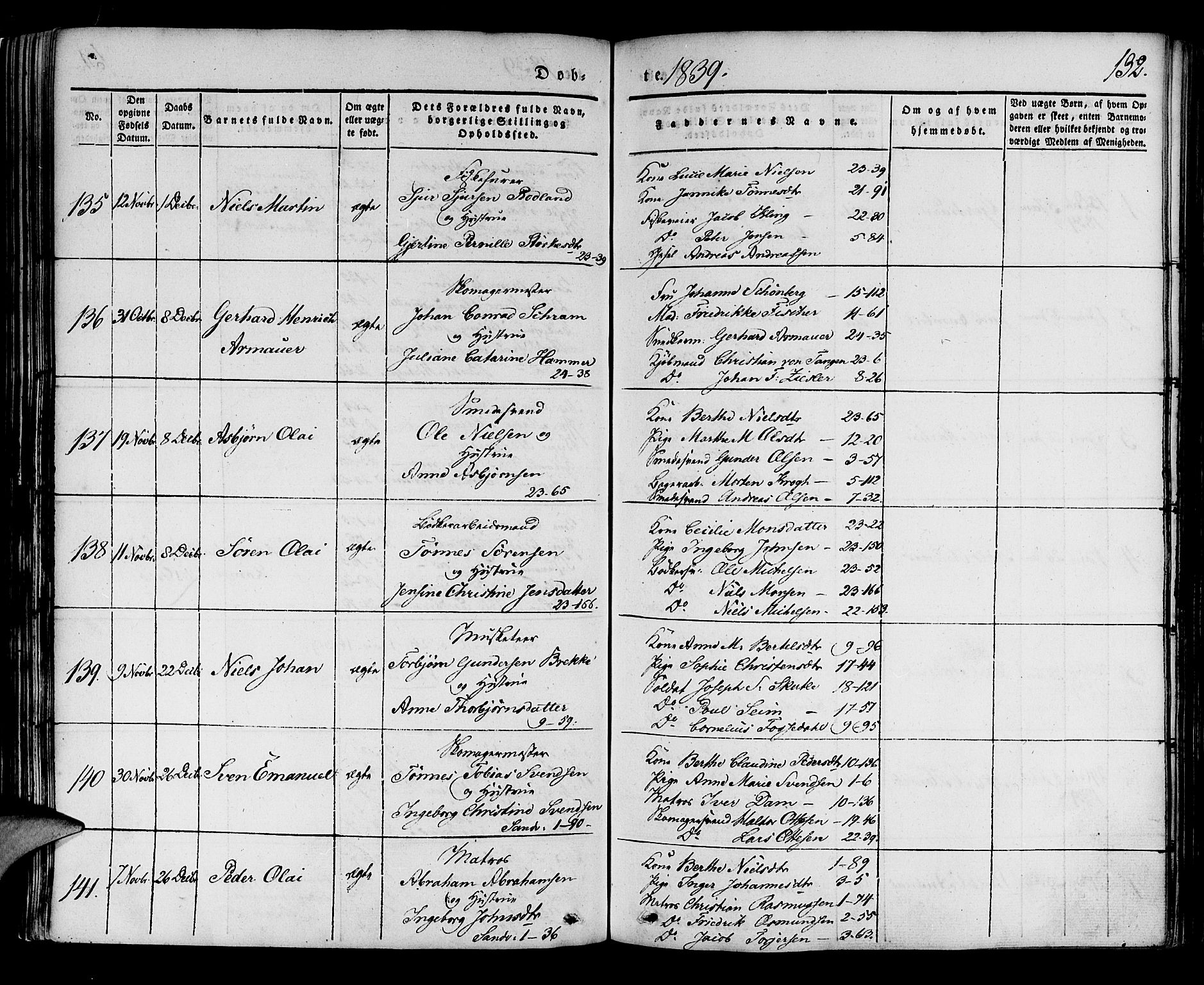 Korskirken sokneprestembete, AV/SAB-A-76101/H/Haa/L0015: Parish register (official) no. B 1, 1833-1841, p. 132