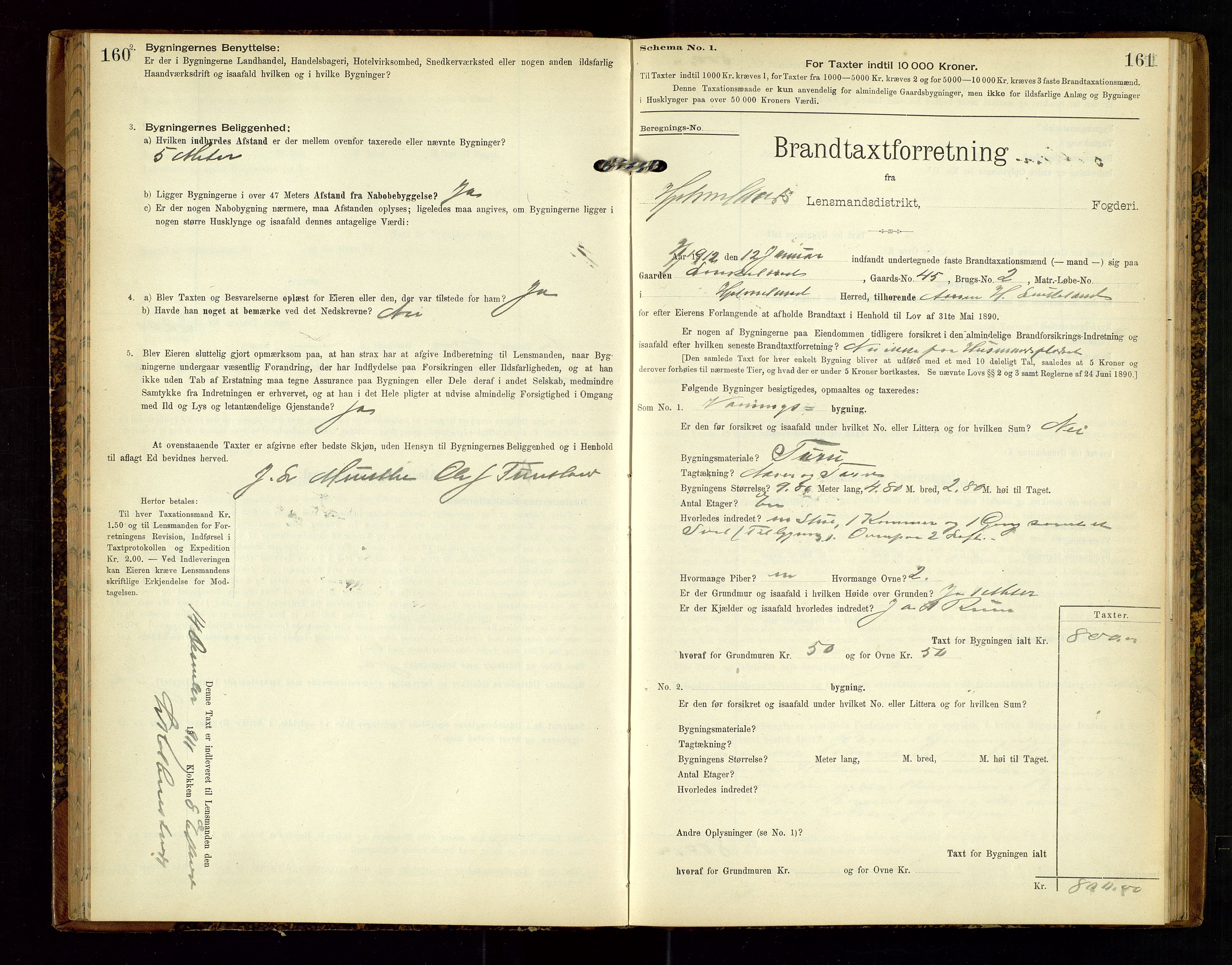 Hjelmeland lensmannskontor, SAST/A-100439/Gob/L0002: "Brandtaxationsprotokol", 1904-1920, p. 160-161