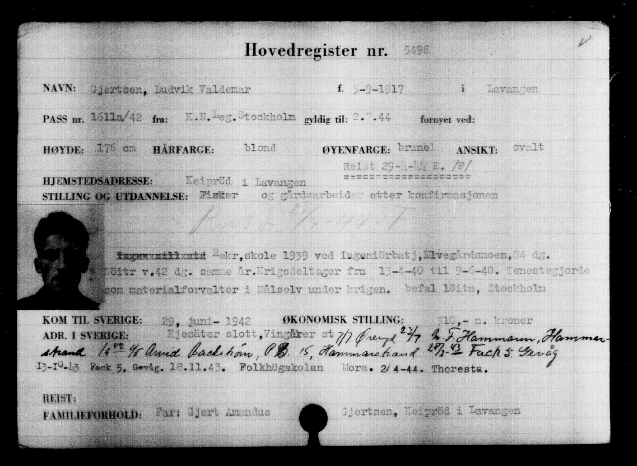 Utenriksstasjonene, Legasjonen i Stockholm, Flyktningkontoret, AV/RA-S-6753/V/Va/L0004: Kjesäterkartoteket, flyktninger med registreringsnr. 3496-6610, 1940-1945, p. 2315