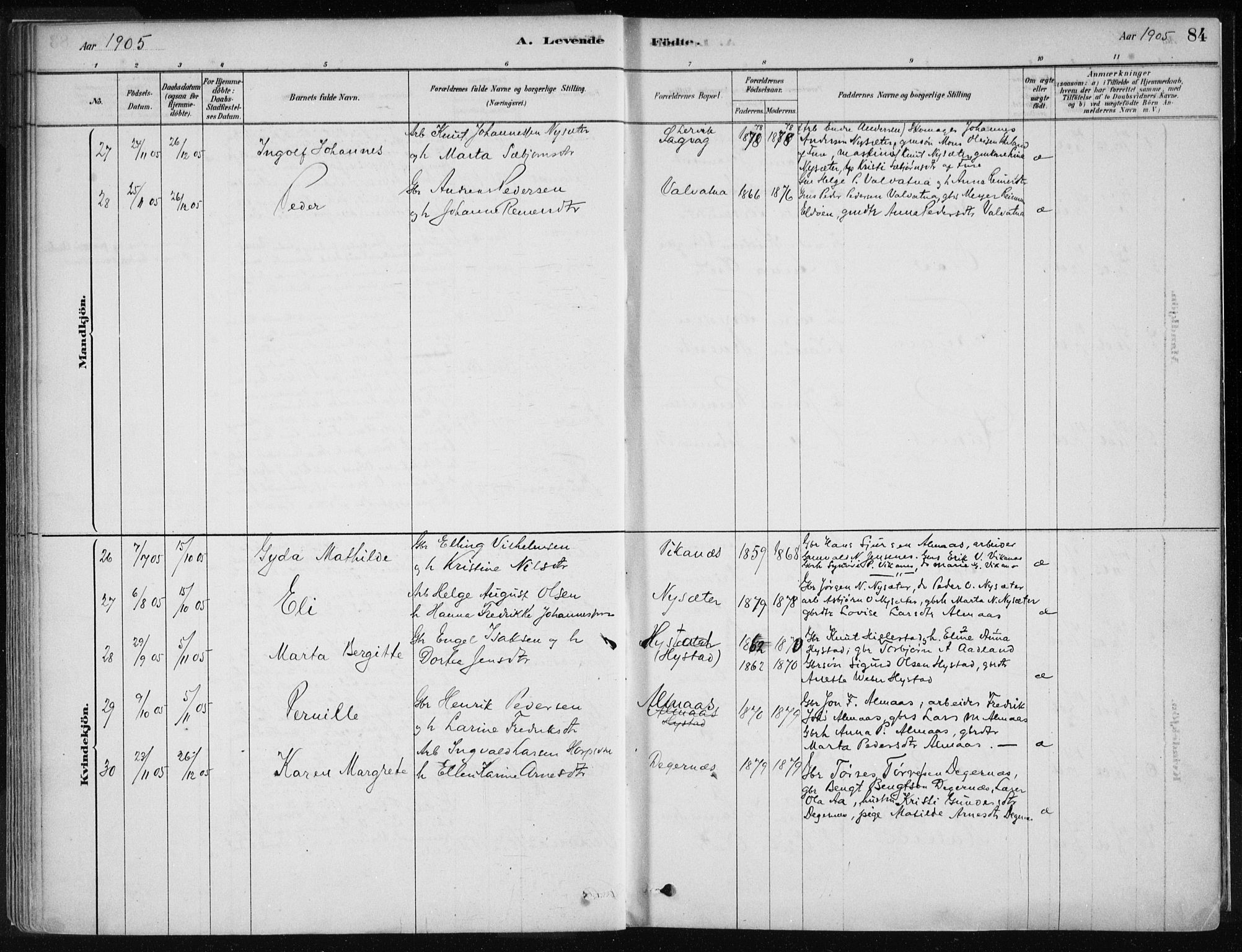Stord sokneprestembete, SAB/A-78201/H/Haa: Parish register (official) no. B 2, 1878-1913, p. 84