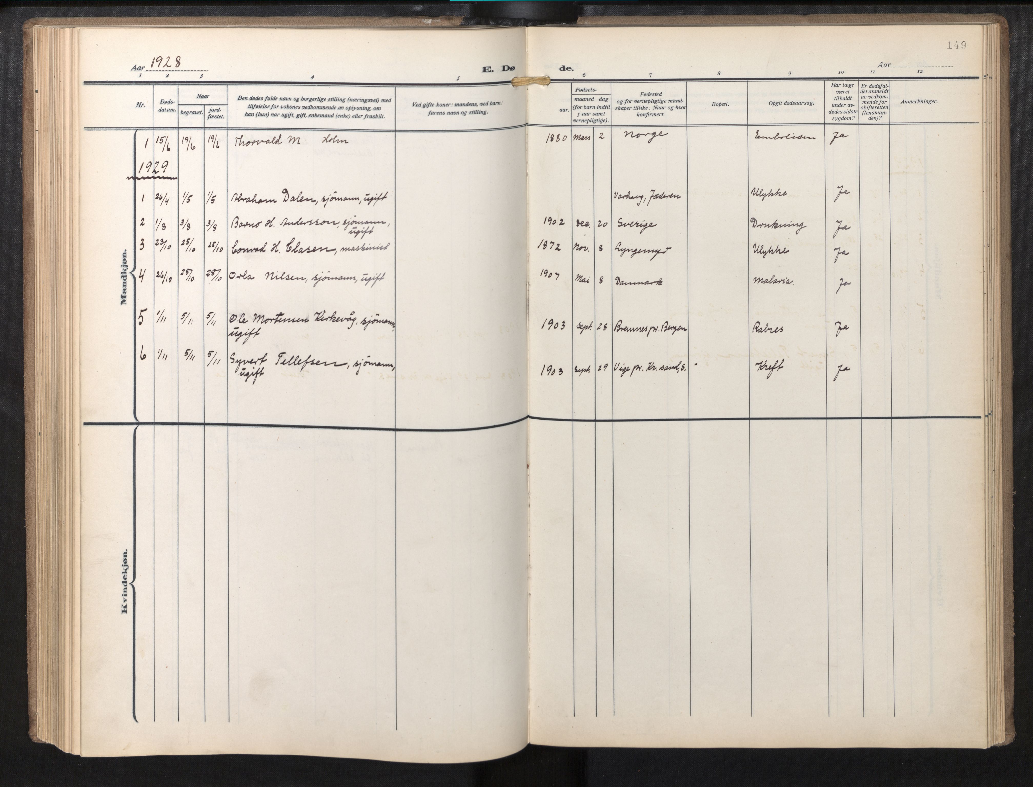 Den norske sjømannsmisjon i utlandet / Baltimore, AV/SAB-SAB/PA-0169/H/Ha/L0001: Parish register (official) no. A 1, 1927-1975, p. 148b-149a