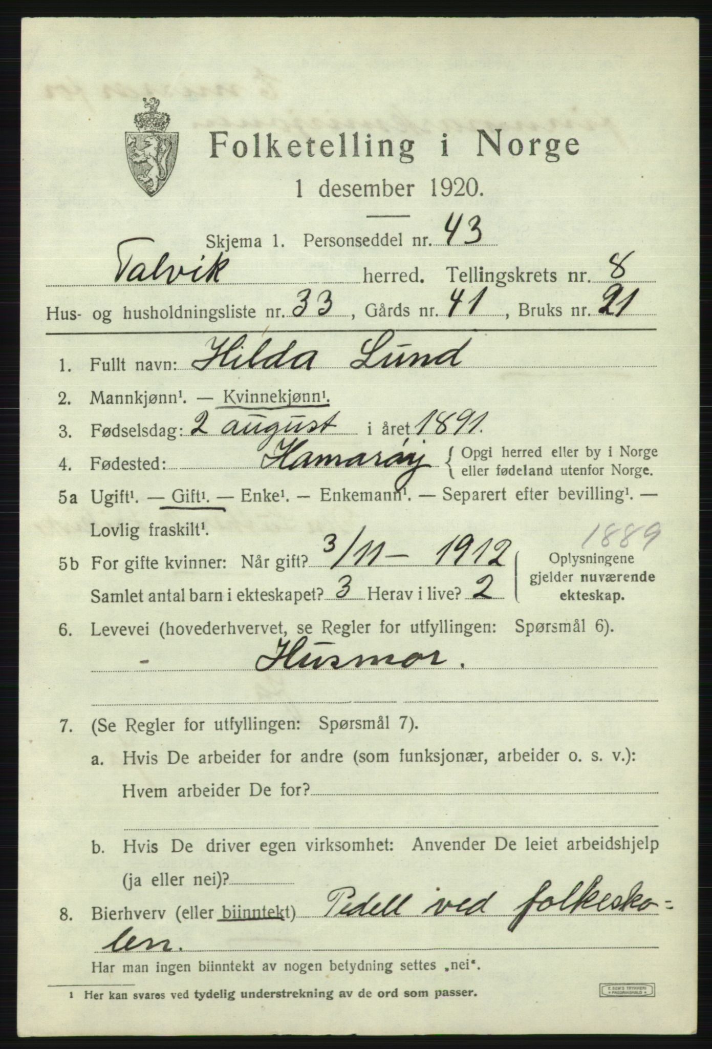 SATØ, 1920 census for Talvik, 1920, p. 5418
